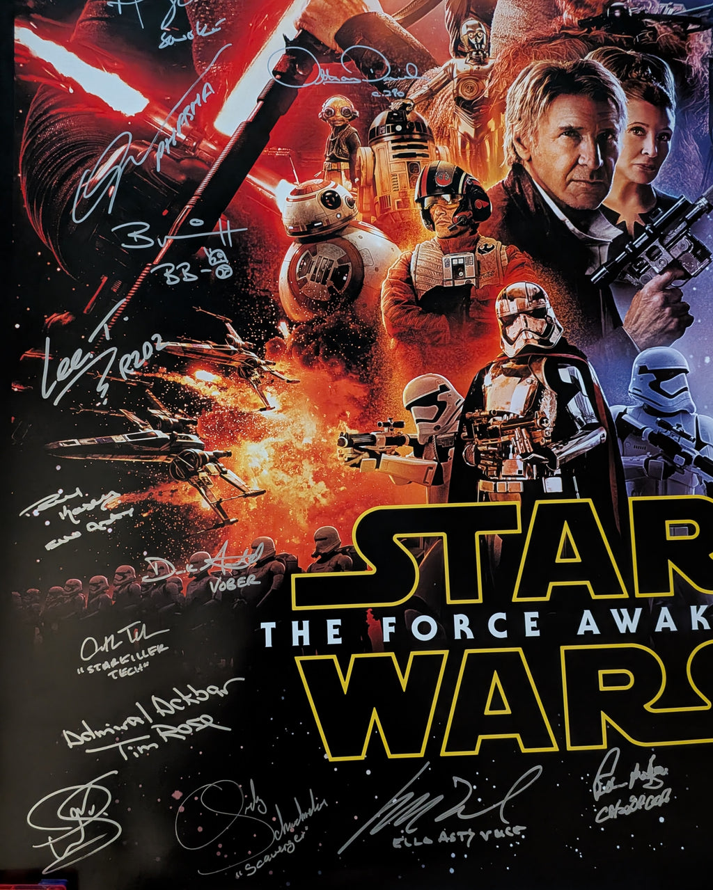 Ford, Hamill, Mayhew, Ridley, Driver, Boyega +16 Signed Star Wars The Force Awakens 27x40 Poster