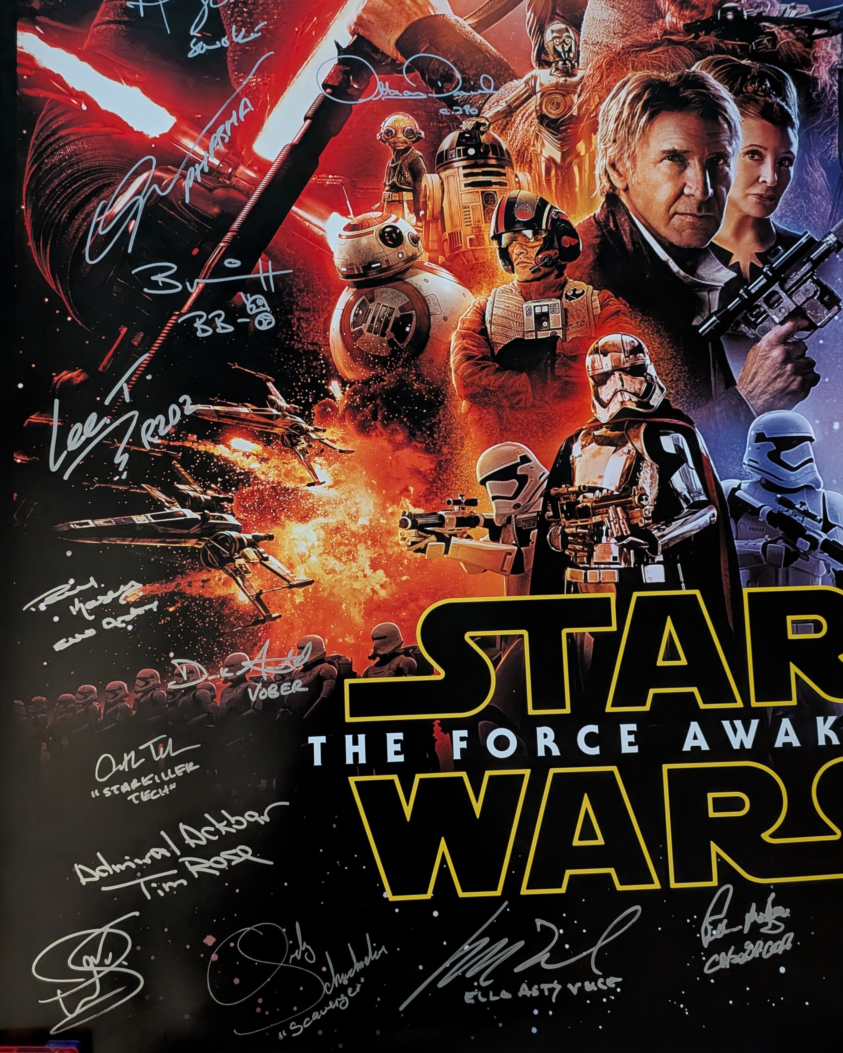 Ford, Hamill, Mayhew, Ridley, Driver, Boyega +16 Signed Star Wars The Force Awakens 27x40 Poster