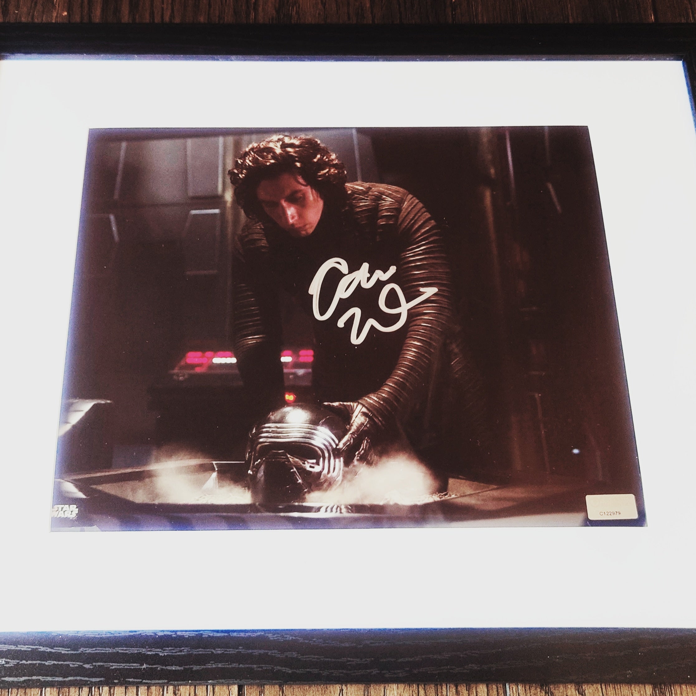 Adam Driver Signed 8x10 Photo as Kylo Ren from the Star Wars The Force Awakens in 11x14 Wood Frame