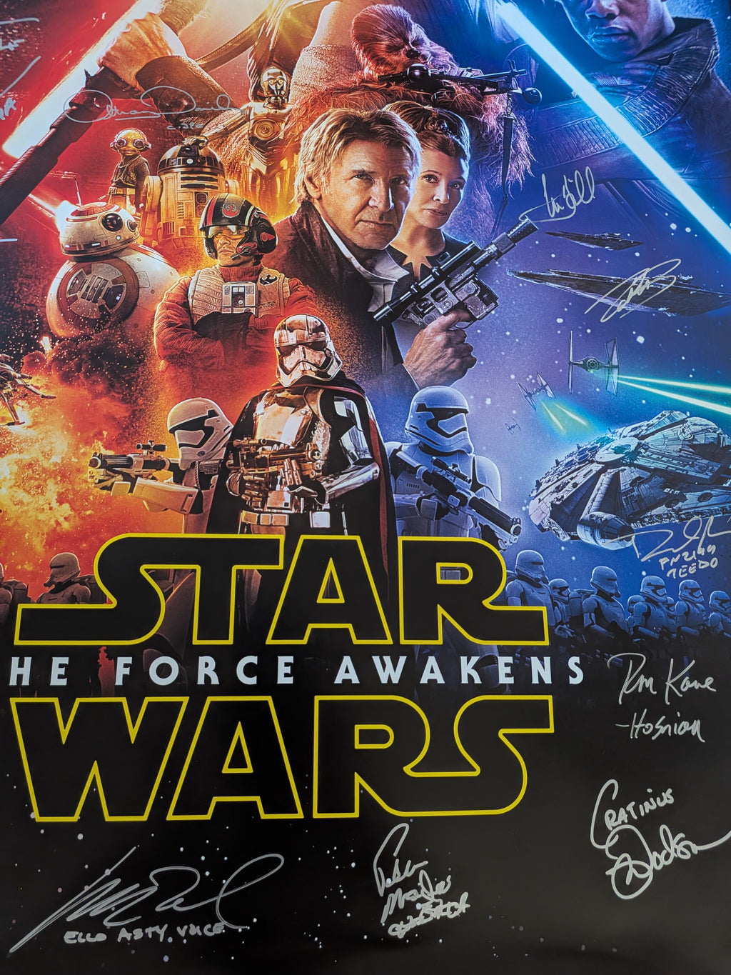 Hamill, Mayhew, Ridley, Driver, Daniels +16 Cast Signed Star Wars The Force Awakens 27x40 Poster