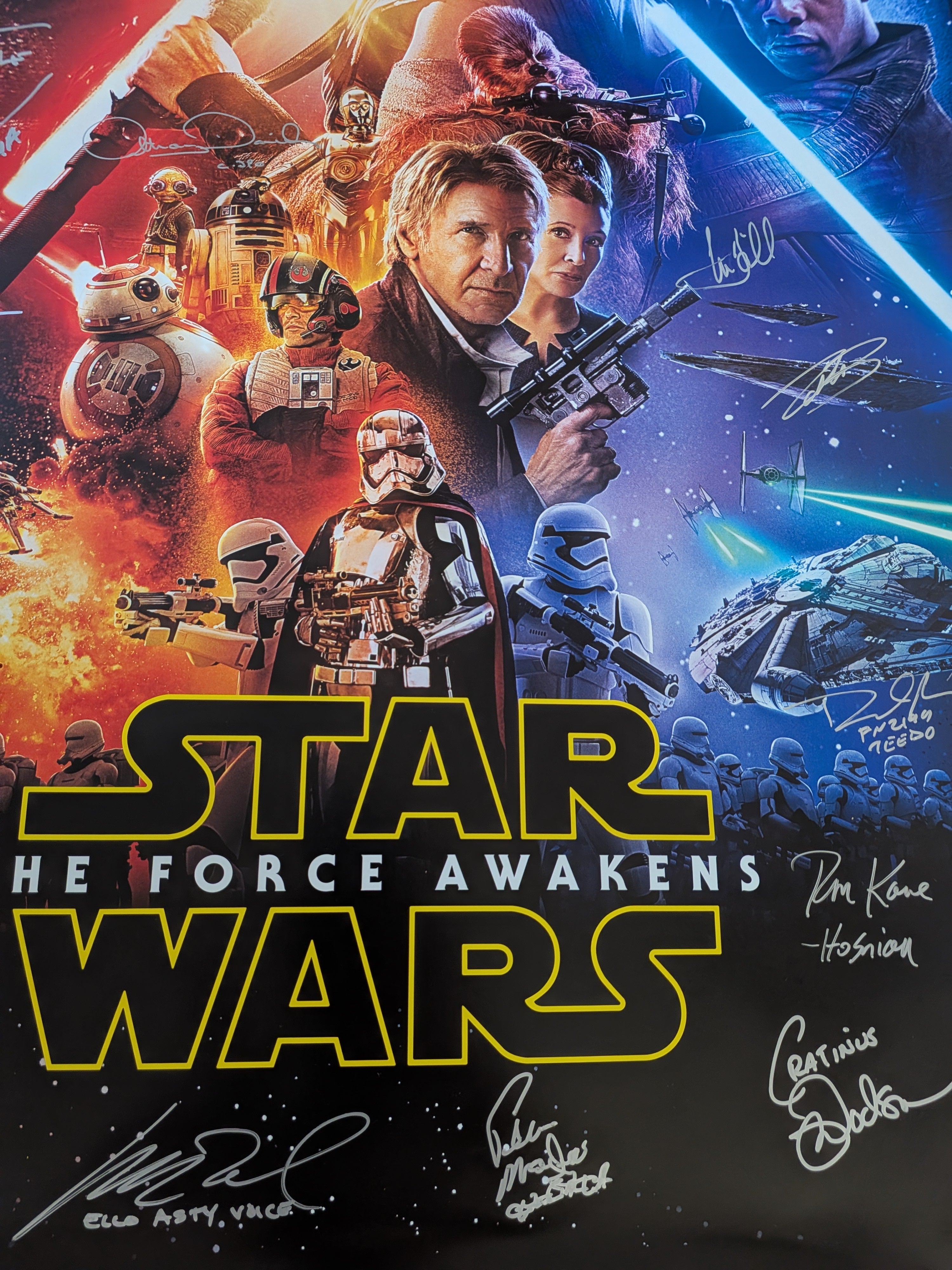 Hamill, Mayhew, Ridley, Driver, Daniels +16 Cast Signed Star Wars The Force Awakens 27x40 Poster