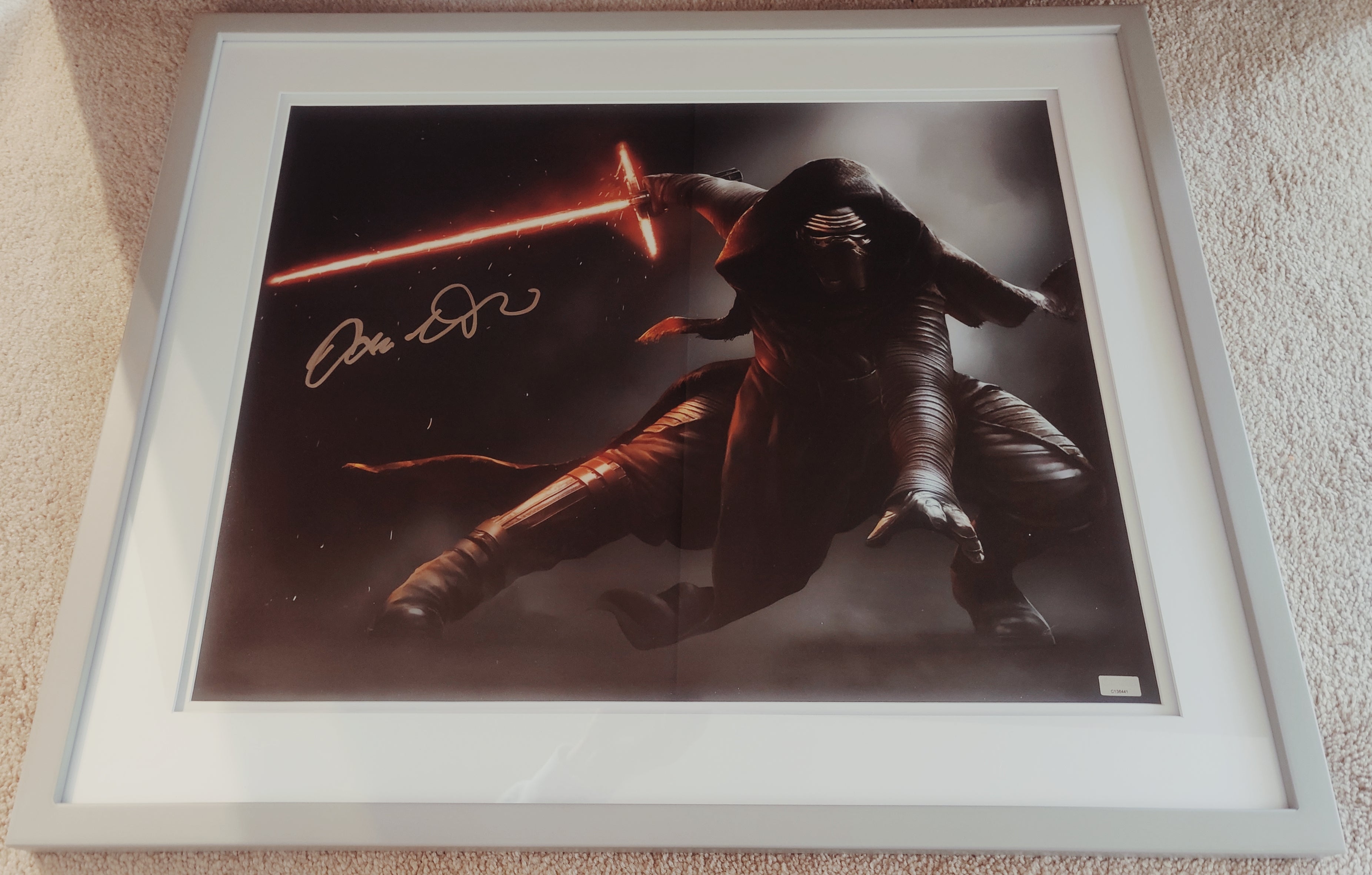 Adam Driver Signed 16x20 Photo as Kylo Ren from the Star Wars The Force Awakens in 20x24 Gallery Ready Frame
