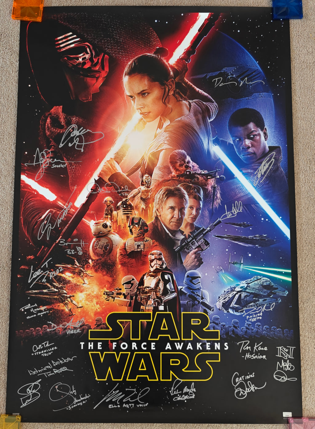 Hamill, Mayhew, Ridley, Driver, Boyega +16 Signed Star Wars The Force Awakens 27x40 Poster
