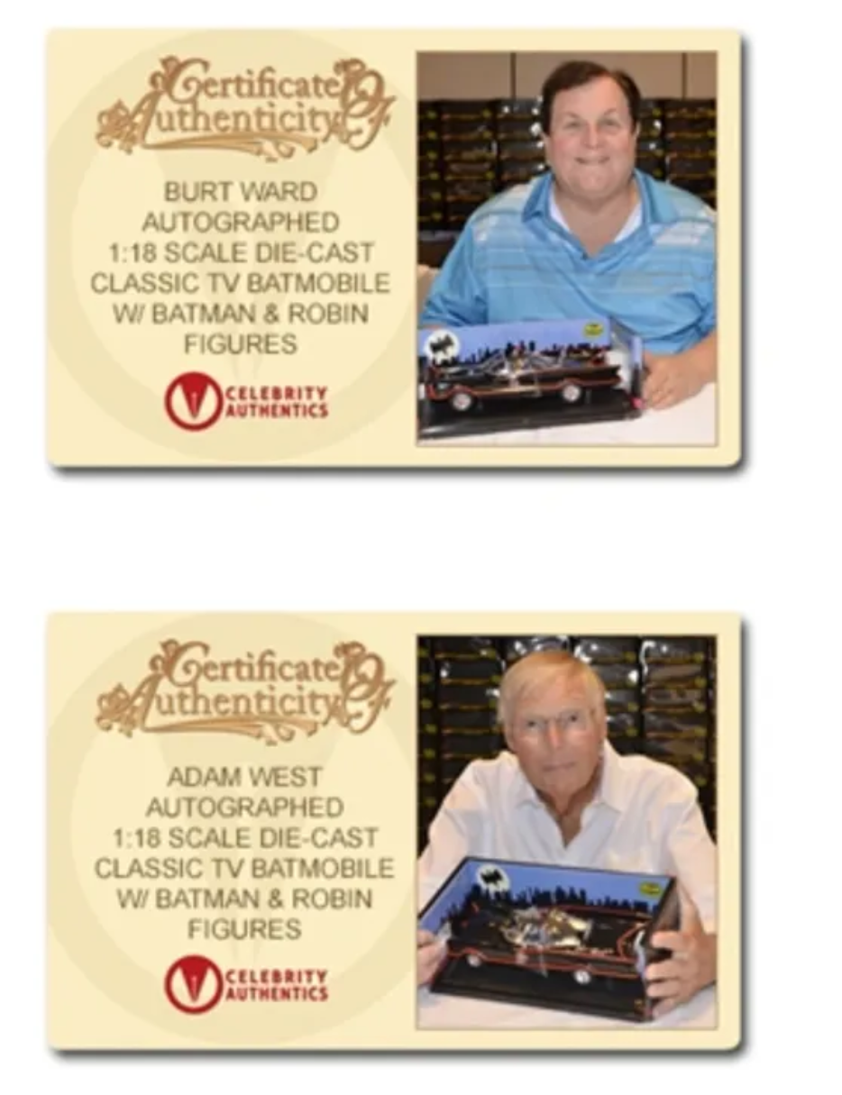 Adam West & Burt Ward Dual-Signed Mattel Die-cast 1:18 1966 Batman Batmobile