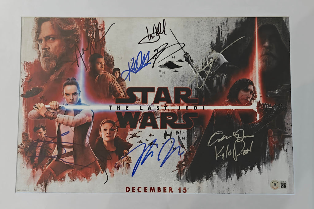 Hamill, Ridley, Driver, Isaac, +6 Signed Star Wars: The Last Jedi 12x18 Photo in 18x24 Wood Frame - Steve Grad Collection