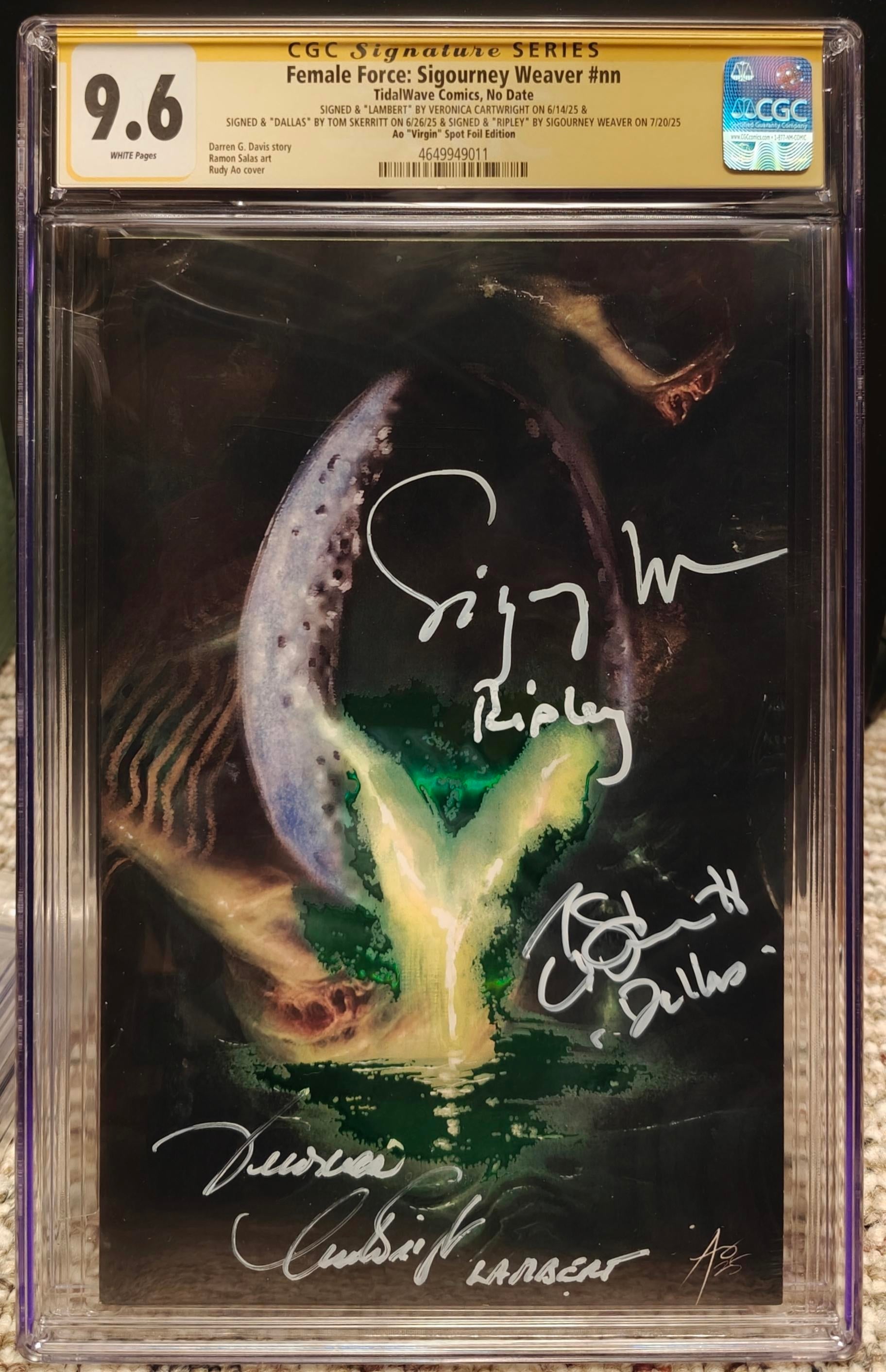 3x Signed CGC SS 9.6 Female Force: Sigourney Weaver Alien Comic - TidalWave Comics - Virgin Spot Foil Edition LTD 200