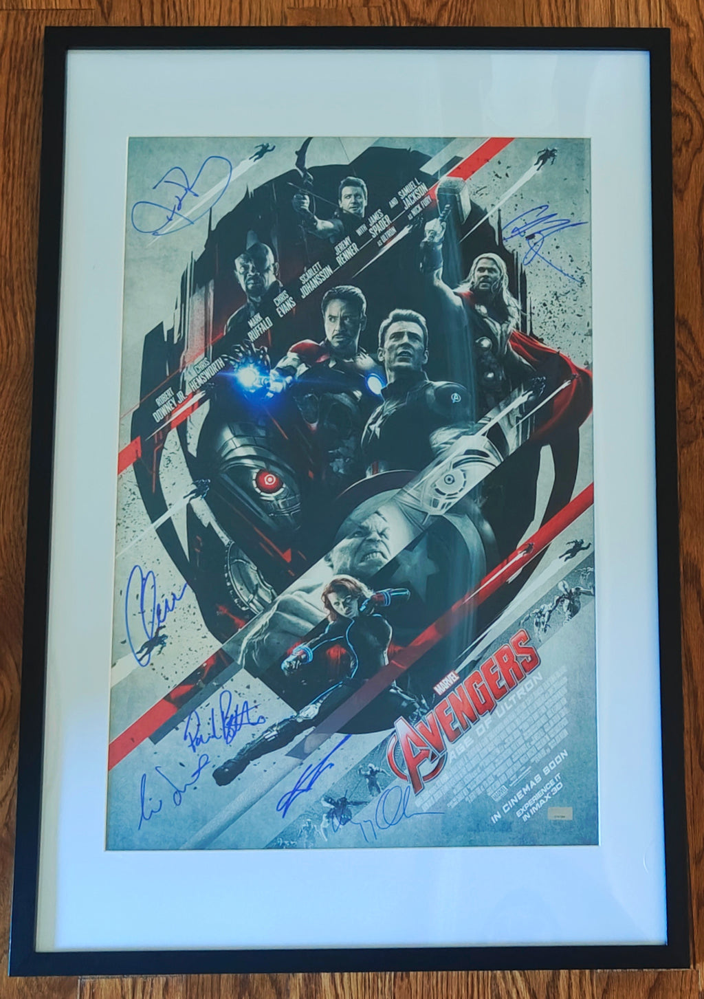 7x Cast Signed Marvel Avengers Age of Ultron 16x24 Poster in 20x30 Frame