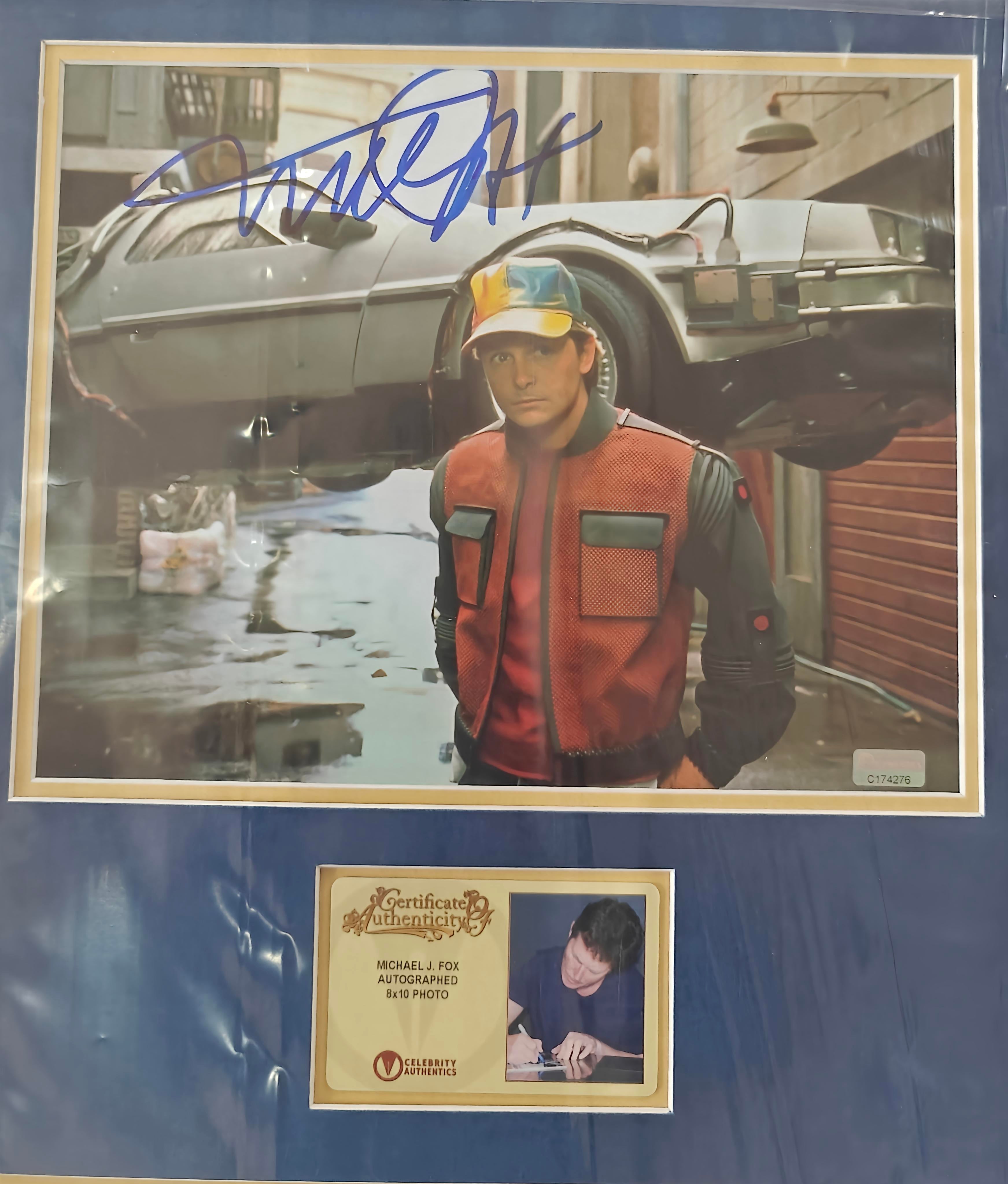 Michael J. Fox Signed 8x10 Back to the Future Photo in 19x25 Studio-Grade Frame w. Replica License Plate