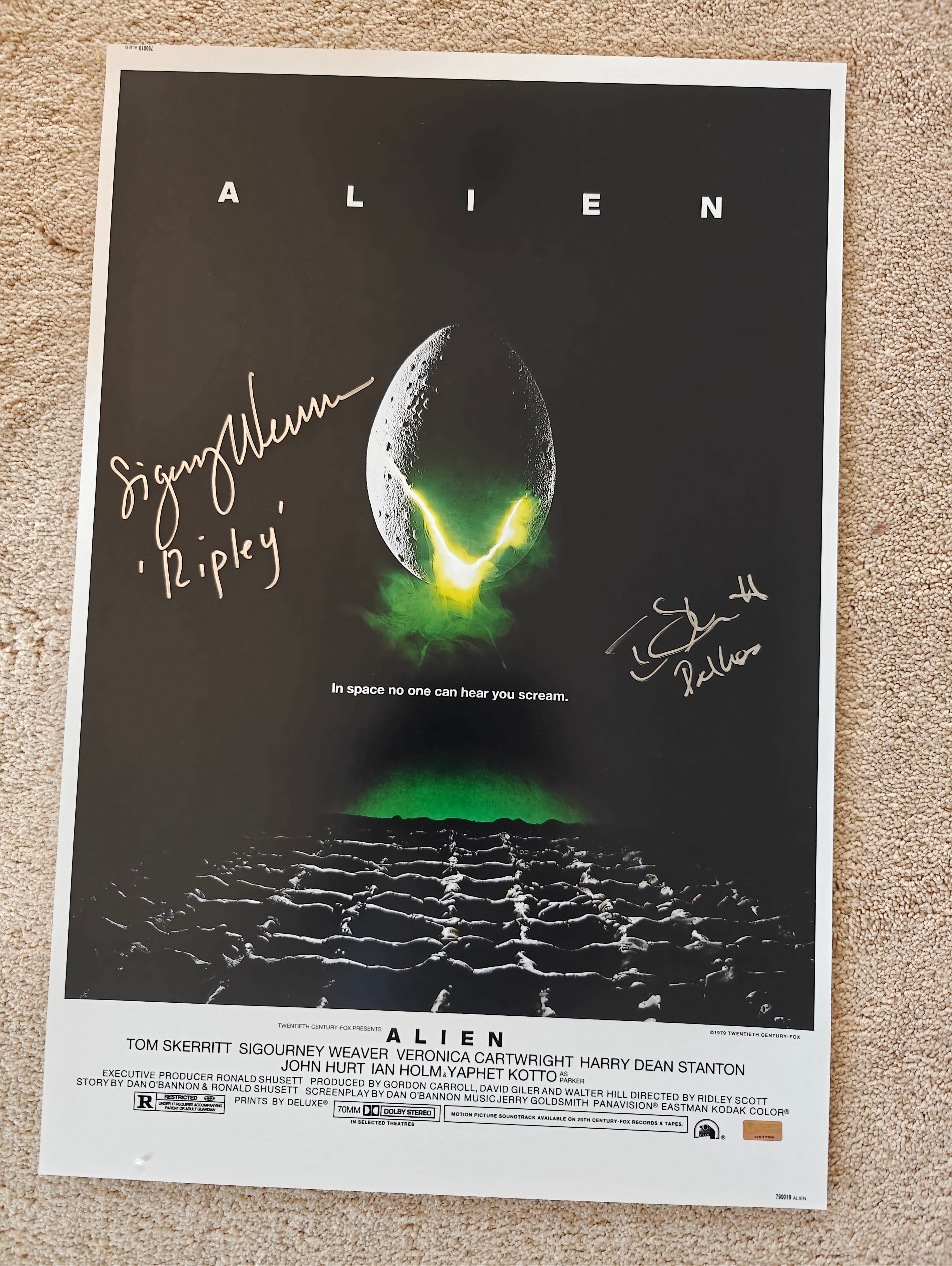 Sigourney Weaver and Tom Skerritt Signed 16x24 Alien Poster in 20x30 Standard Frame