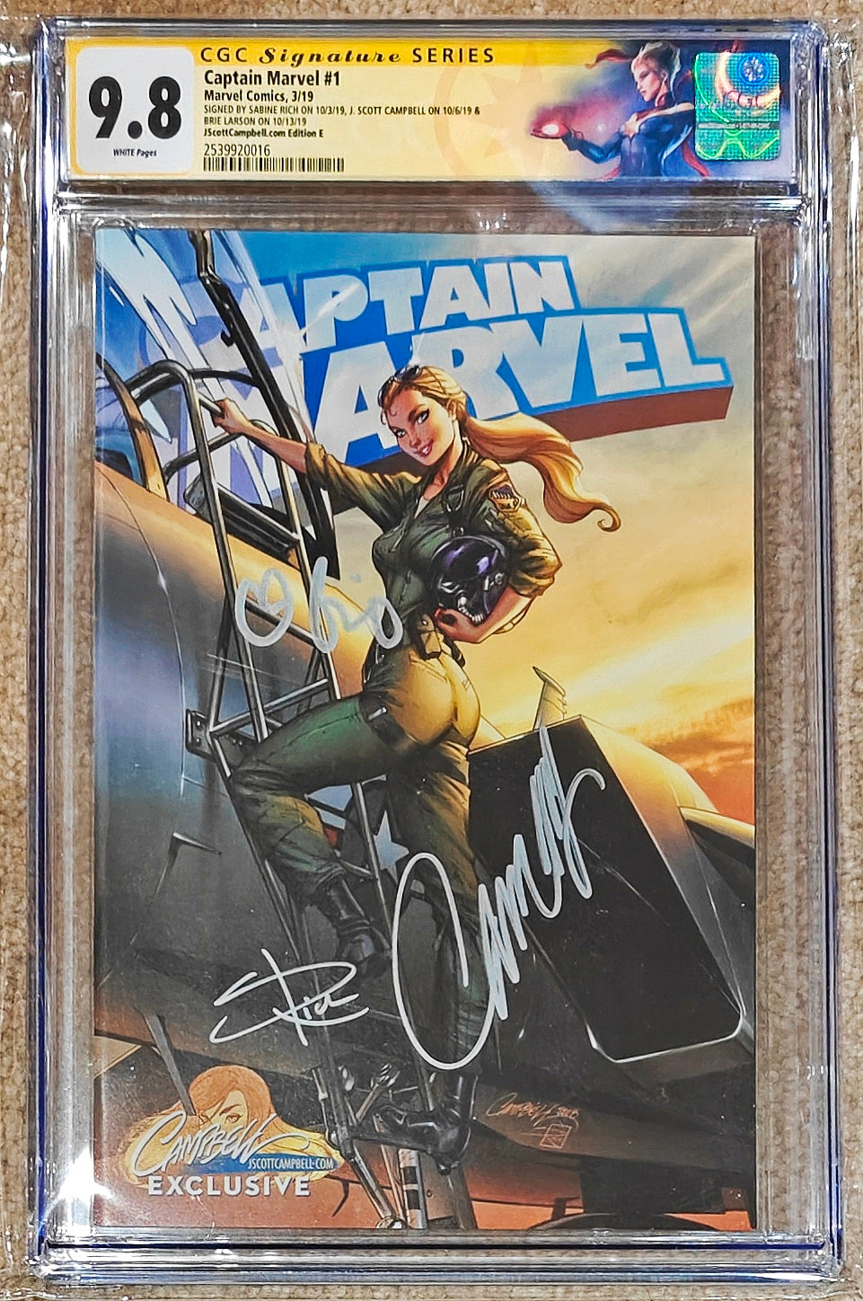 Brie Larson, Sabine Rich, J. Scott Campbell, Triple-Signed CGC Signature Series 9.8 Captain Marvel #1 (2019)