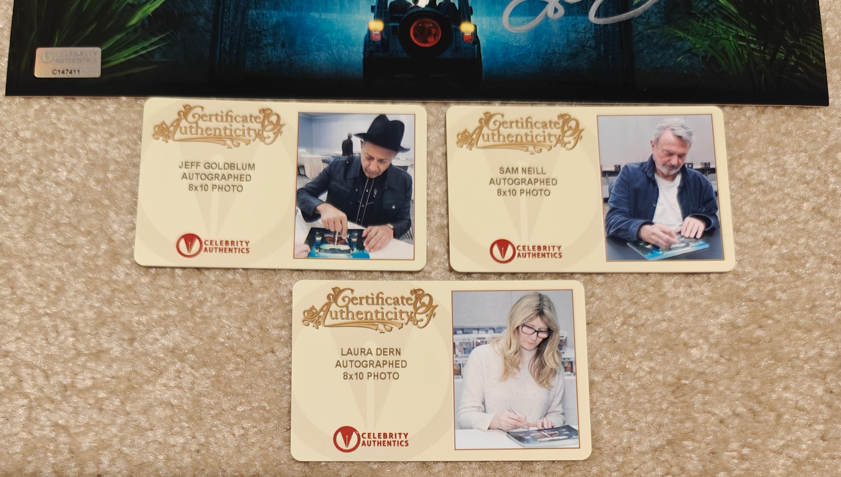 Sam Neill, Laura Dern & Jeff Goldblum Signed Jurassic Park 8x10 Photo – Original Cast Autographs | Celebrity Authentics Verified | Rare Multi-Signed Collectible