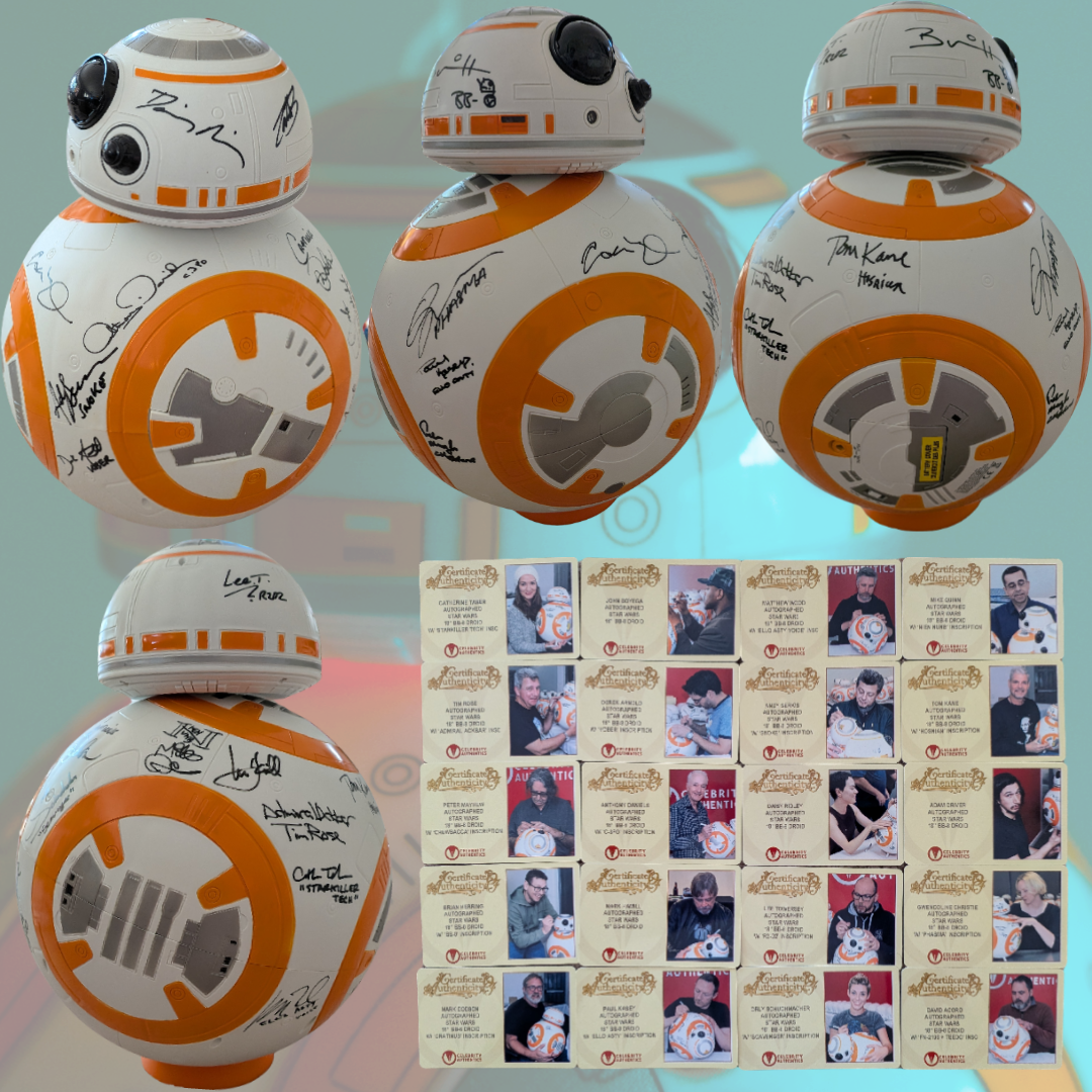 Hamill, Ridley, Boyega, Daniels, Mayhew, Driver +14 Cast Signed Star Wars: The Force Awakens 1:1 BB-8 Droid Replica