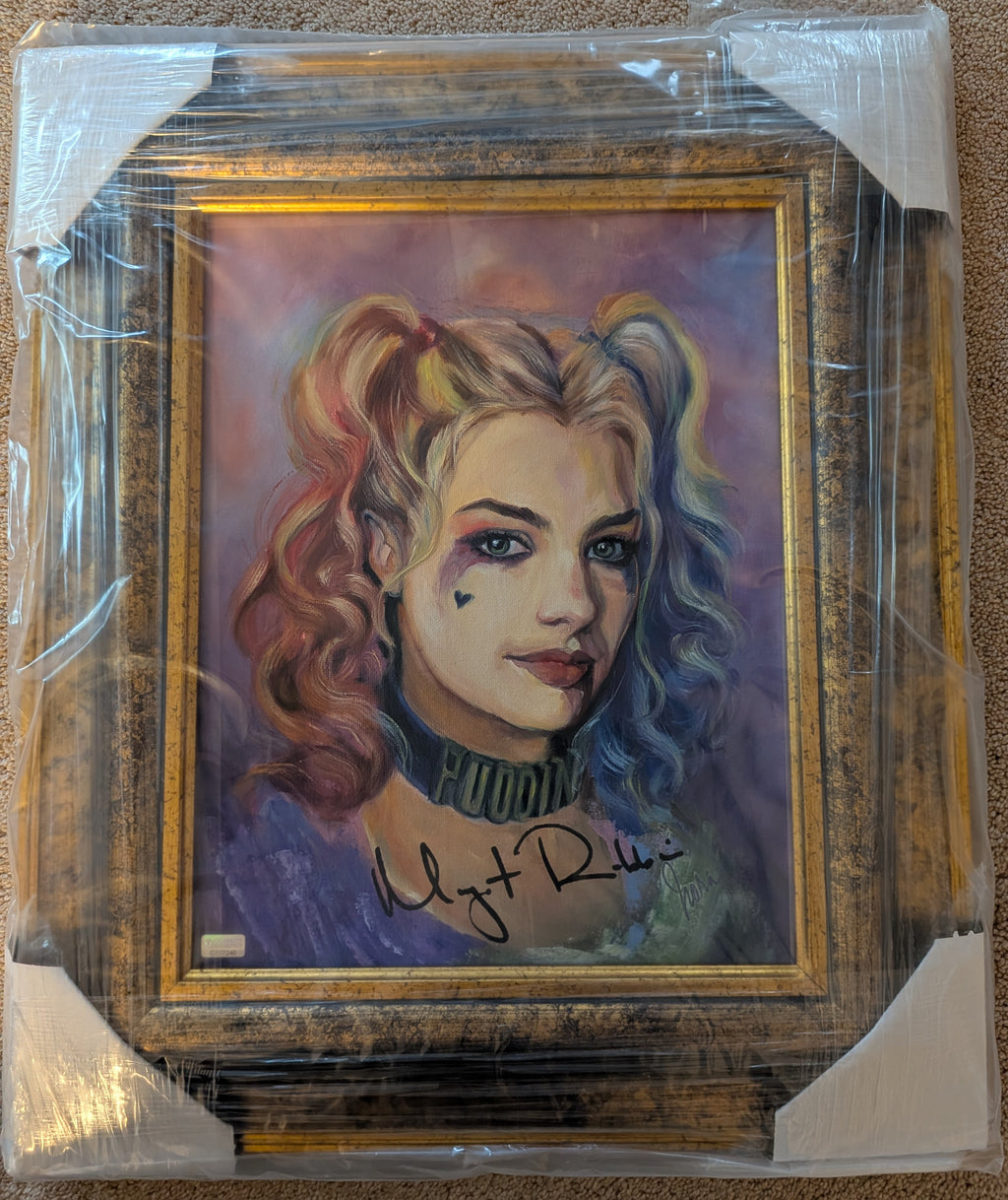 Margot Robbie Signed Harley Quinn Original 11x14 Oil Painting – Framed One-of-One Artwork - DC Comics - Suicide Squad | Celebrity Authentics COA