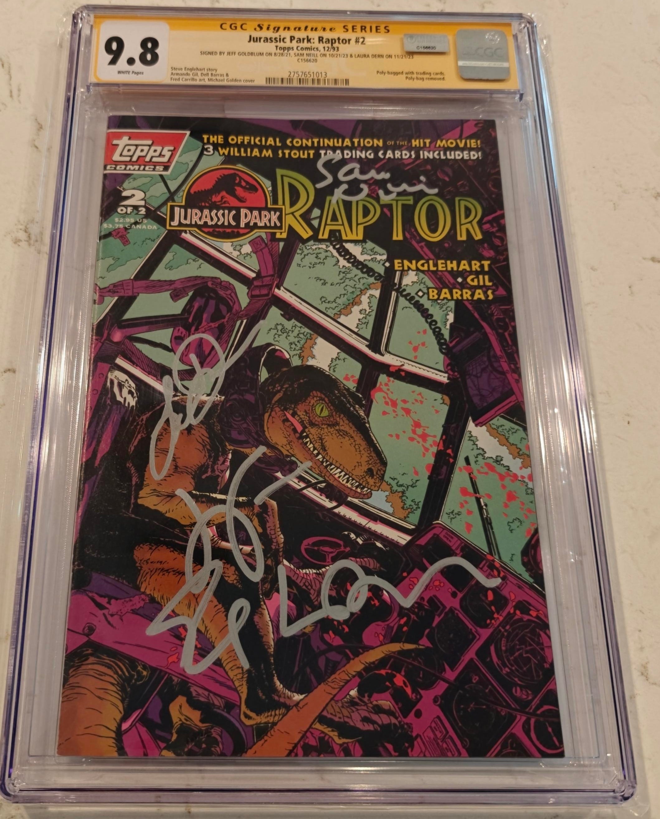 Jeff Goldblum, Laura Dern & Sam Neill Signed Jurassic Park Raptor #2 Comic (1993) – CGC Signature Series 9.8