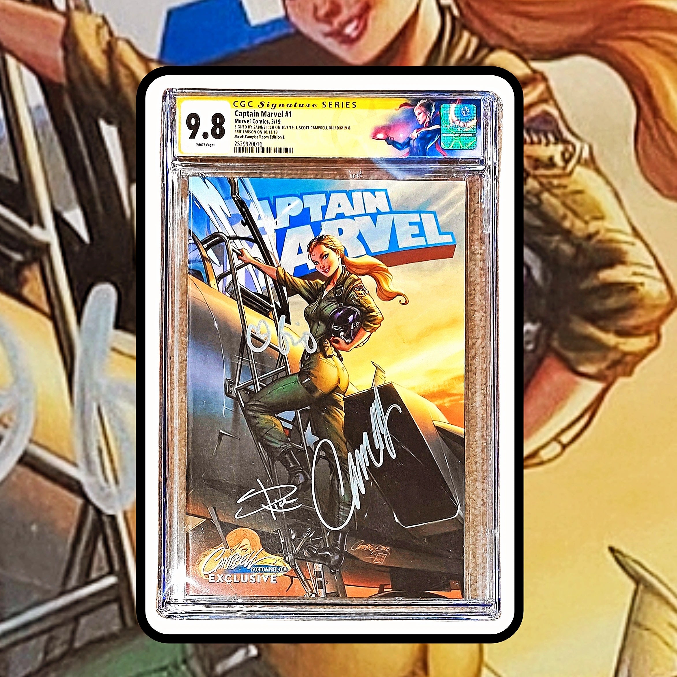 Brie Larson, Sabine Rich, J. Scott Campbell, Triple-Signed CGC Signature Series 9.8 Captain Marvel #1 (2019)