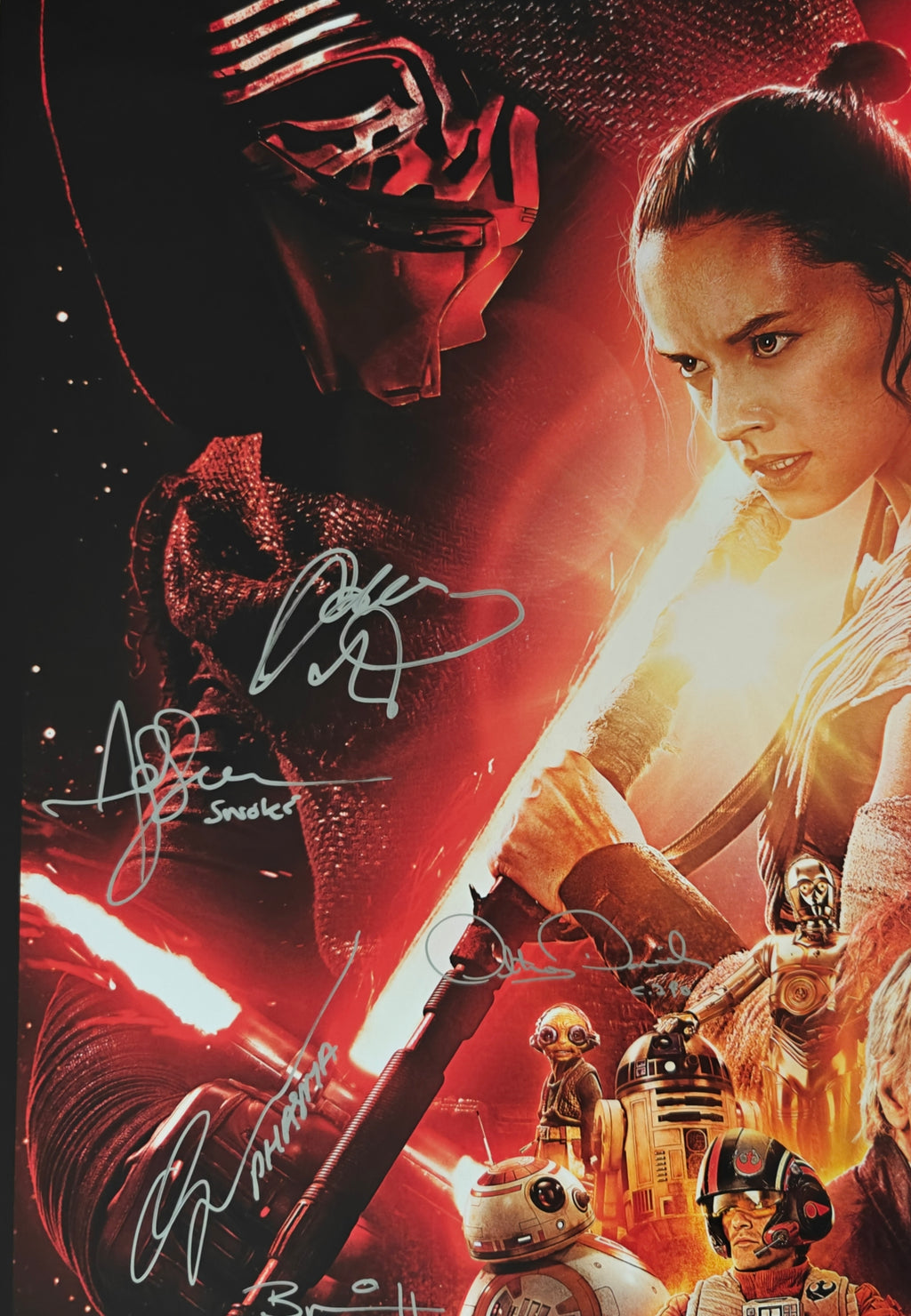 Hamill, Mayhew, Ridley, Driver, Boyega +16 Signed Star Wars The Force Awakens 27x40 Poster