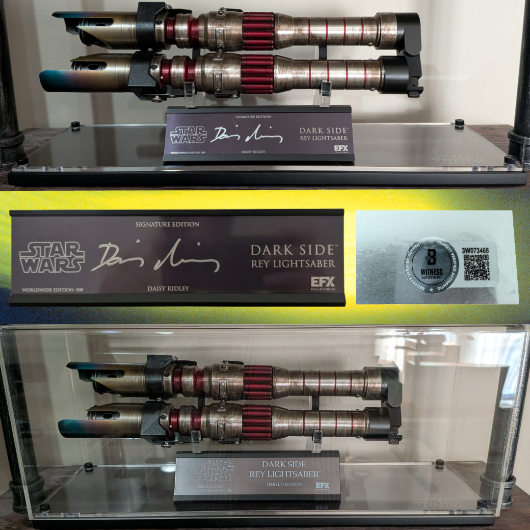 Daisy Ridley Signed “Dark Side Rey” Double Lightsaber Prop Replica – EFX Collectibles – 1:1 Scale Limited Edition (500) – Beckett Witnessed Signature Plaque
