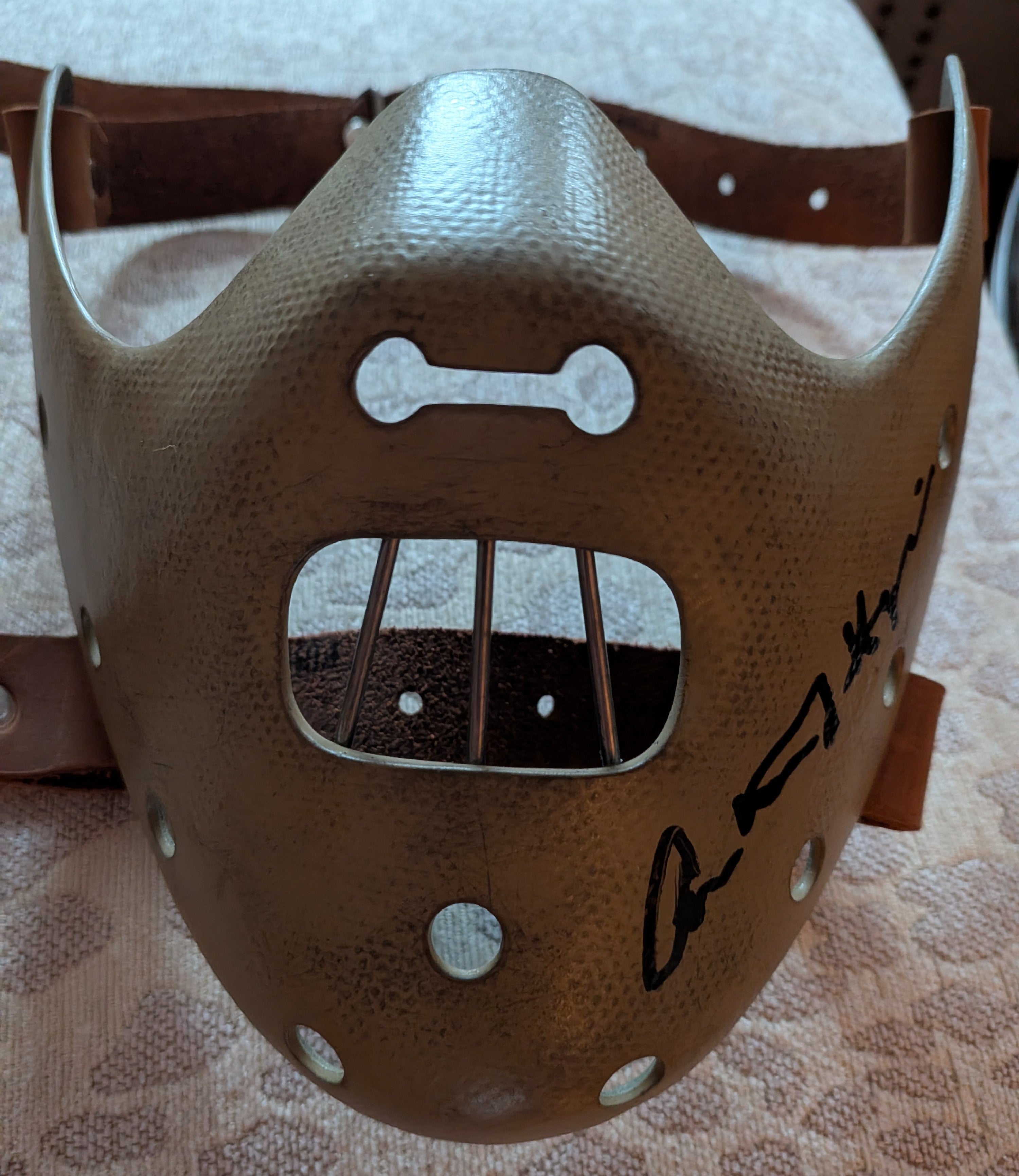 Anthony Hopkins Signed 1:1 Hannibal Lecter Silence of the Lambs Premium Mask - 1:1 Fiberglass, Leather, and Metal Prop Replica
