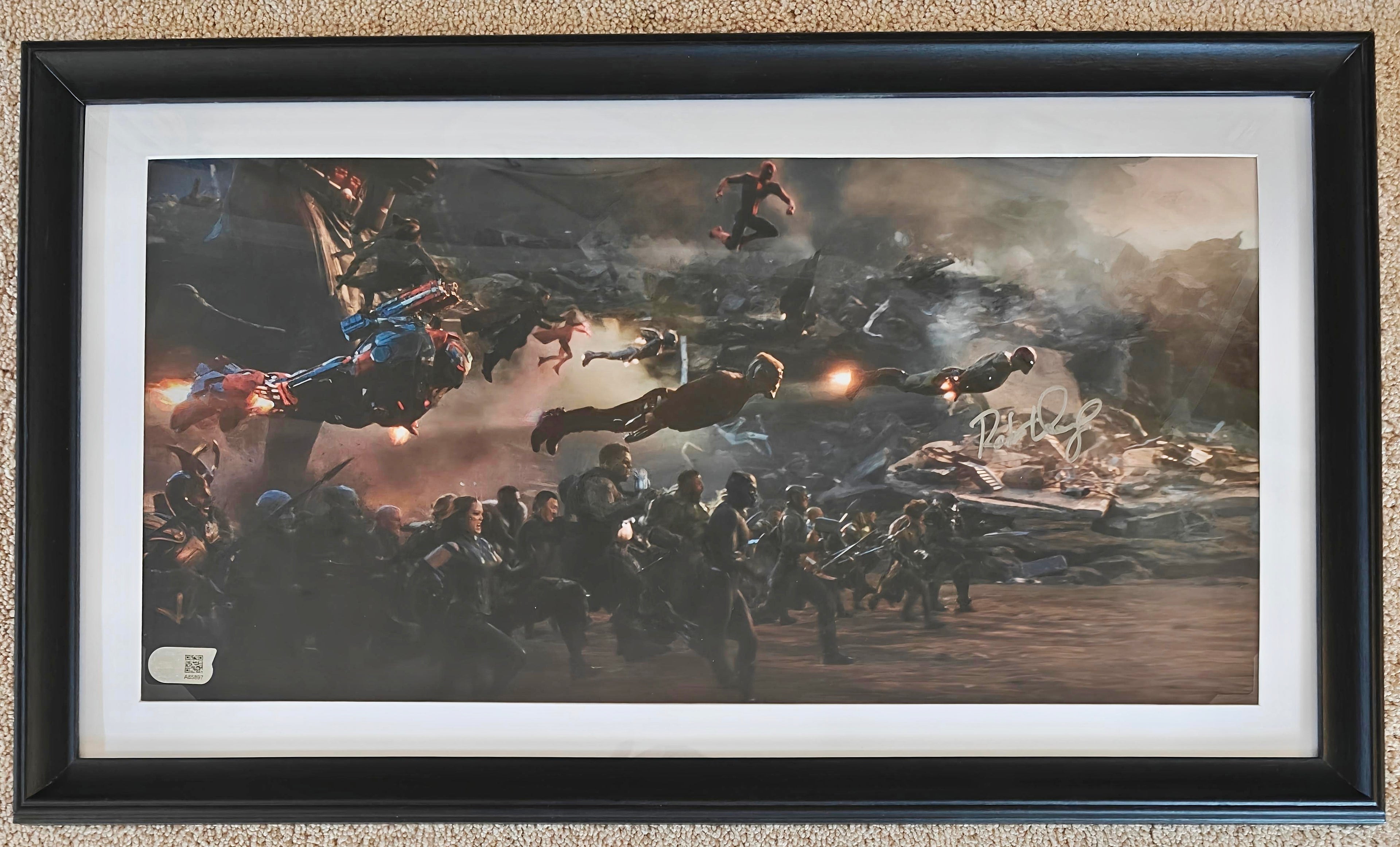 Robert Downey Jr. Signed 10x20 Marvel Avengers: Endgame Battle Photo in 12x22 Wood Frame