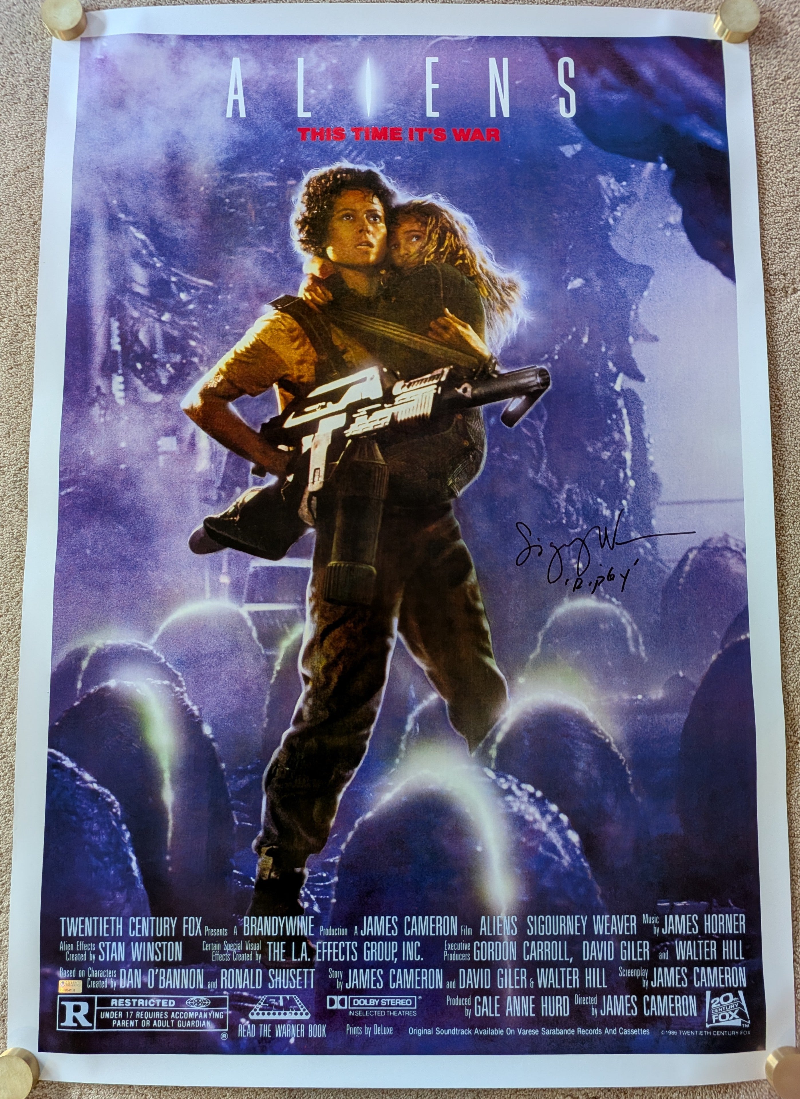 Sigourney Weaver Signed Aliens (1986) 26.5” x 38.5” Poster – “Ripley” Inscription | Celebrity Authentics Verified