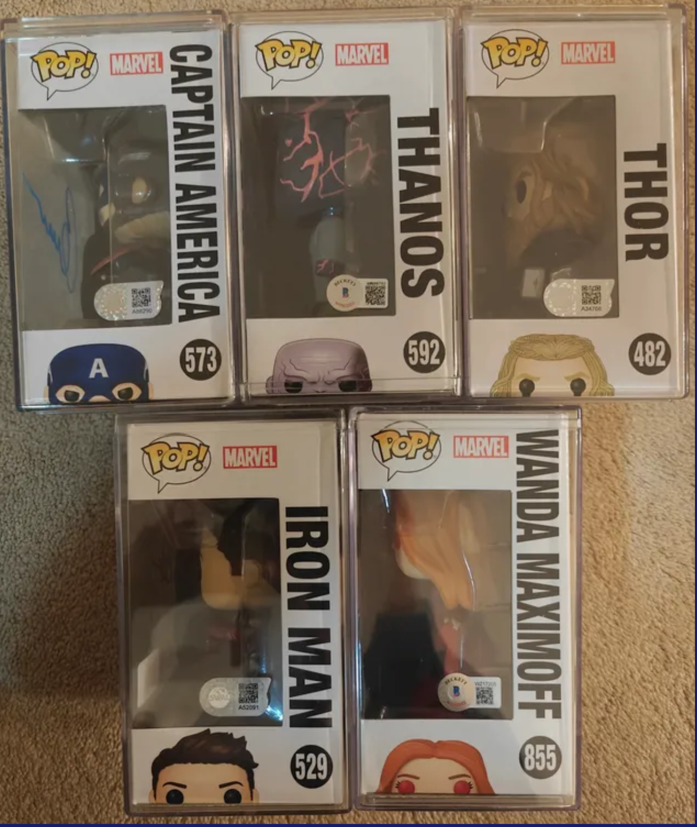 6x Downey Jr Brolin Hemsworth Evans + 2 Signed Marvel Avengers Endgame Funko Pop Set