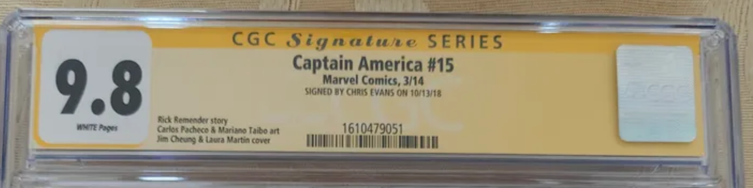 Chris Evans Signed CGC Signature Series 9.8 Captain America #15 (2014) Marvel Comics