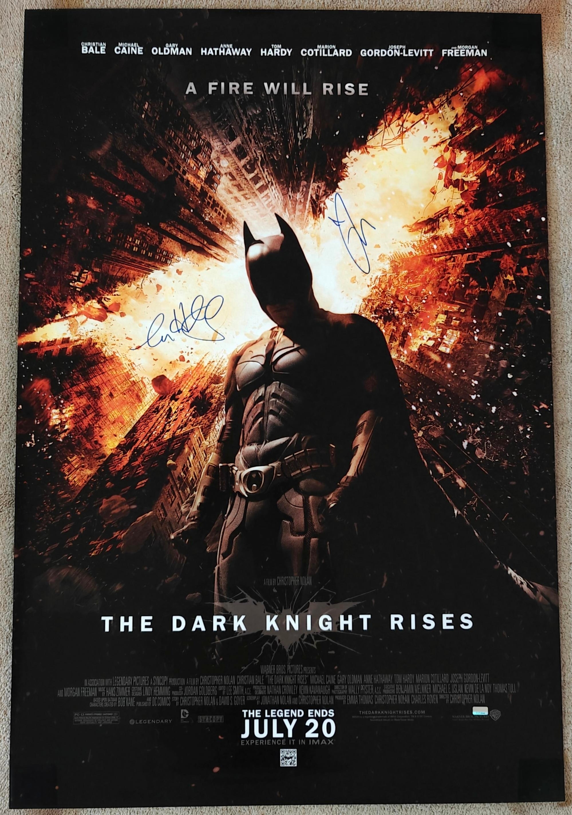 Tom Hardy and Anne Hathaway Dual Signed Batman The Dark Knight Rises Original Double-Sided 27x40 Movie Poster