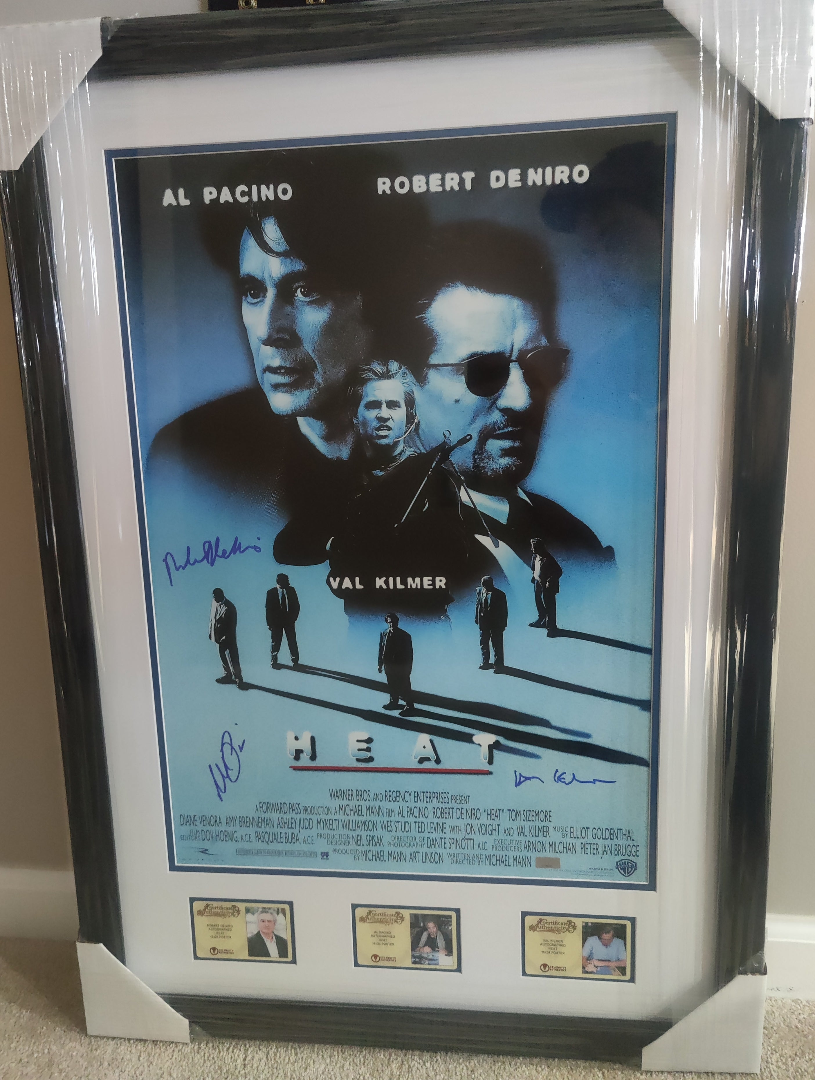 Robert De Niro, Al Pacino, and Val Kilmer Signed Heat Movie 16x24 Gallery- Grade Framed Poster (Two Sold - One Left!)