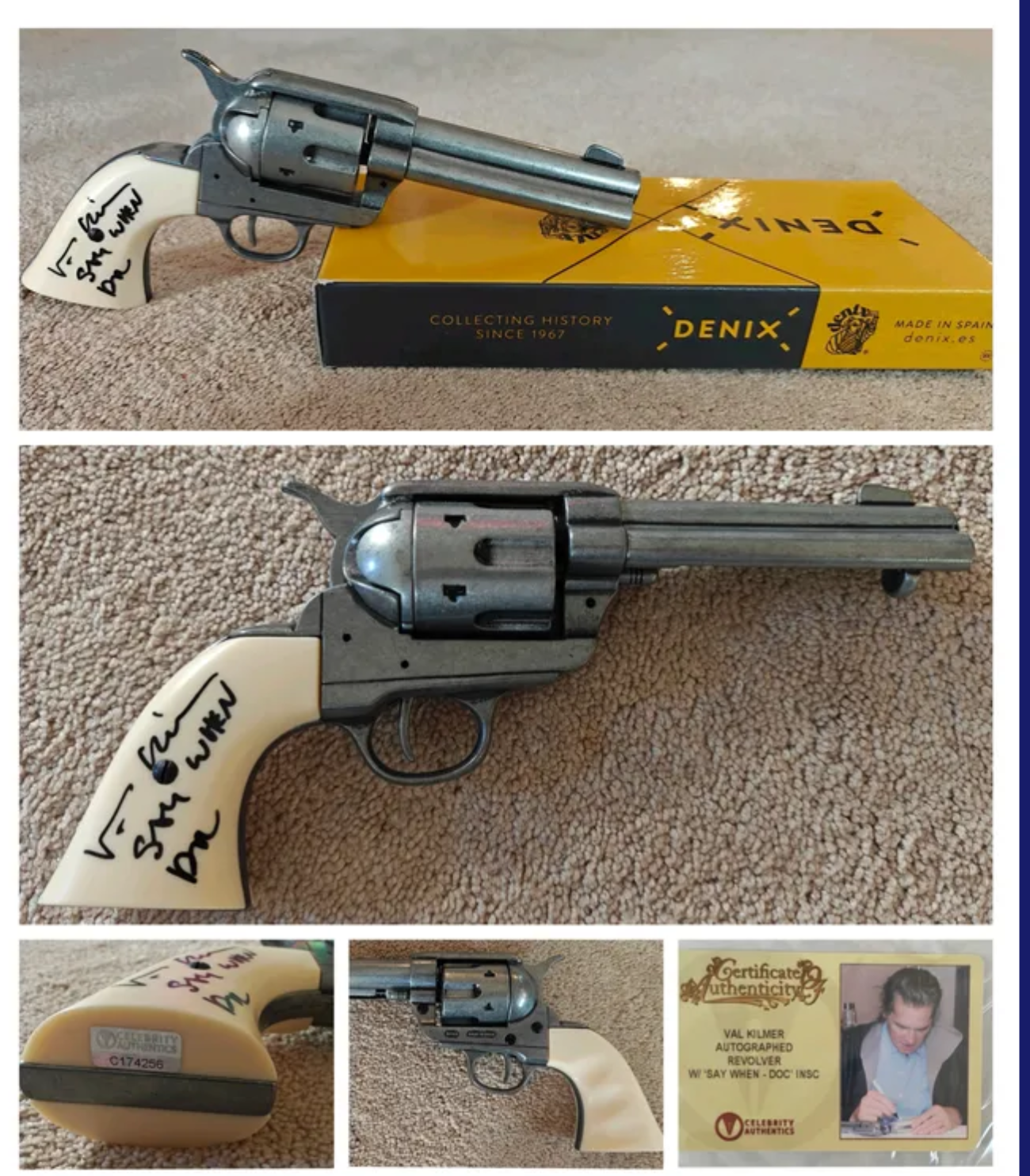 Val Kilmer Signed Tombstone Doc Holliday Quick Draw Revolver 1:1 Prop Replica