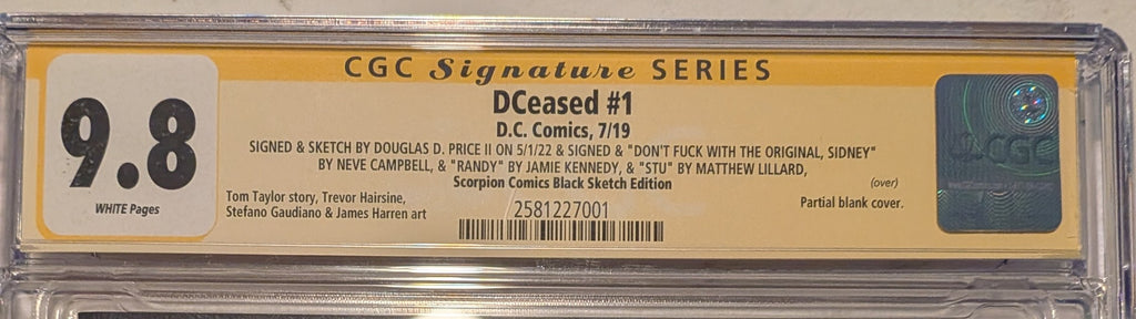 DCeased #1 Custom Scream Ghostface Original Sketch Cover CGC 9.8 Signature Series | Neve Campbell, Skeet Ulrich, Matthew Lillard & Jamie Kennedy 1 of 1