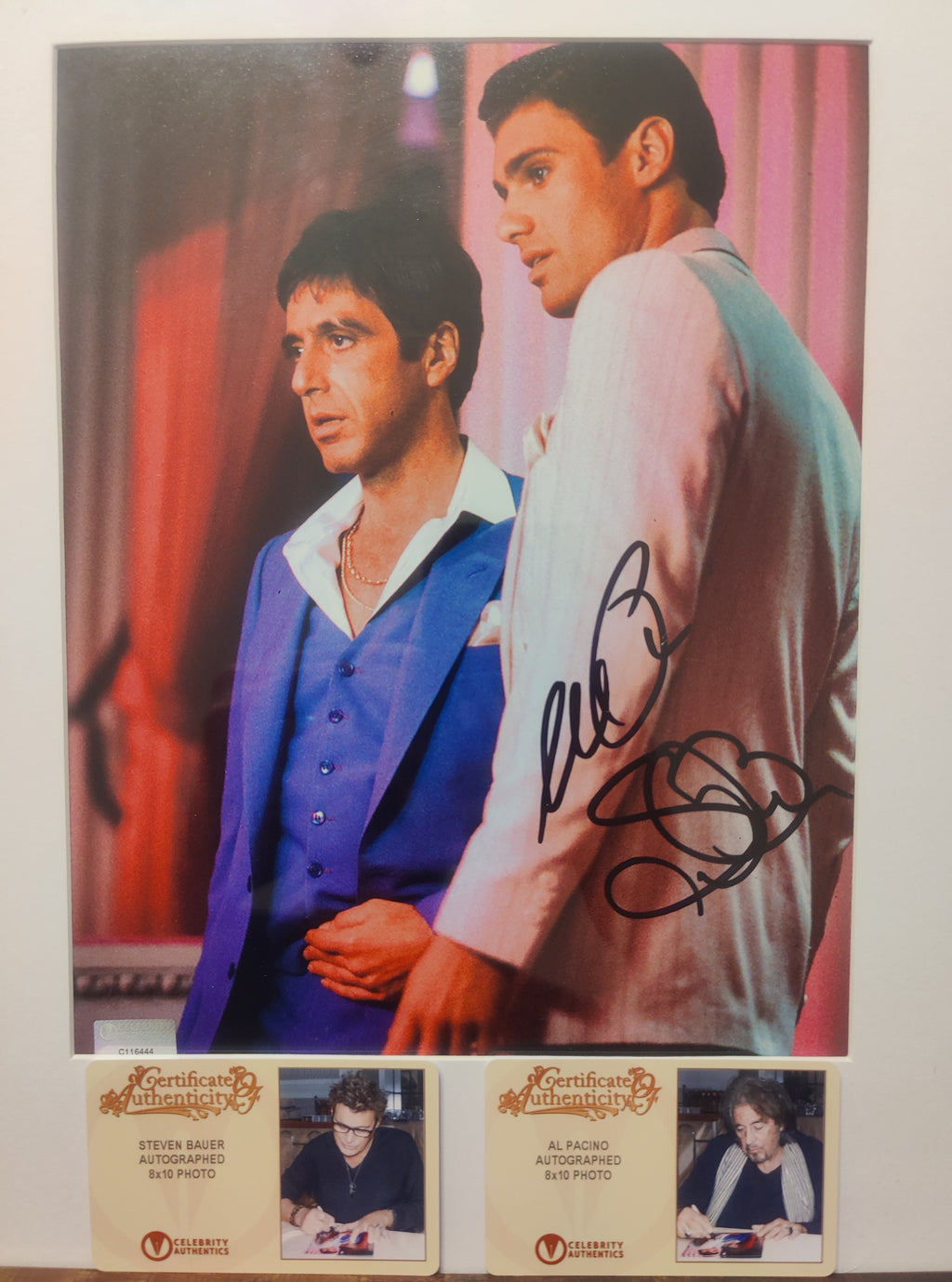 Al Pacino and Steven Bauer Dual-Signed Scarface Movie 8x10 Photo in 11x14 Wooden Frame