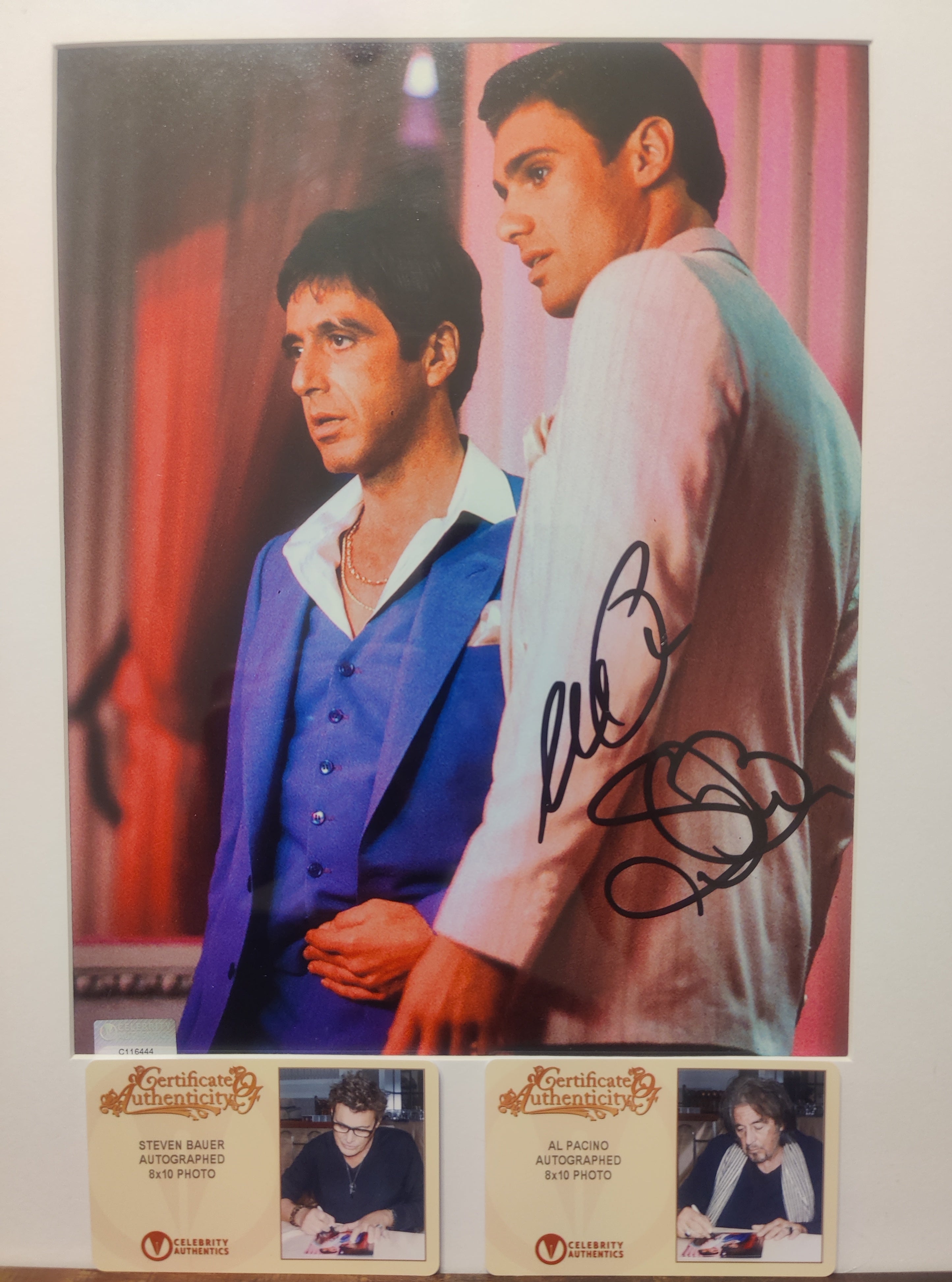 Al Pacino and Steven Bauer Dual-Signed Scarface Movie 8x10 Photo in 11x14 Wooden Frame