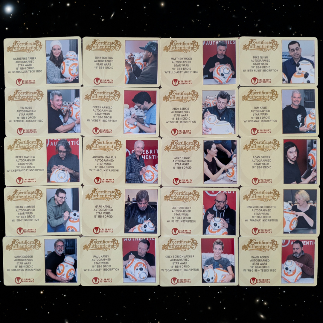 Hamill, Ridley, Boyega, Daniels, Mayhew, Driver +14 Cast Signed Star Wars: The Force Awakens 1:1 BB-8 Droid Replica