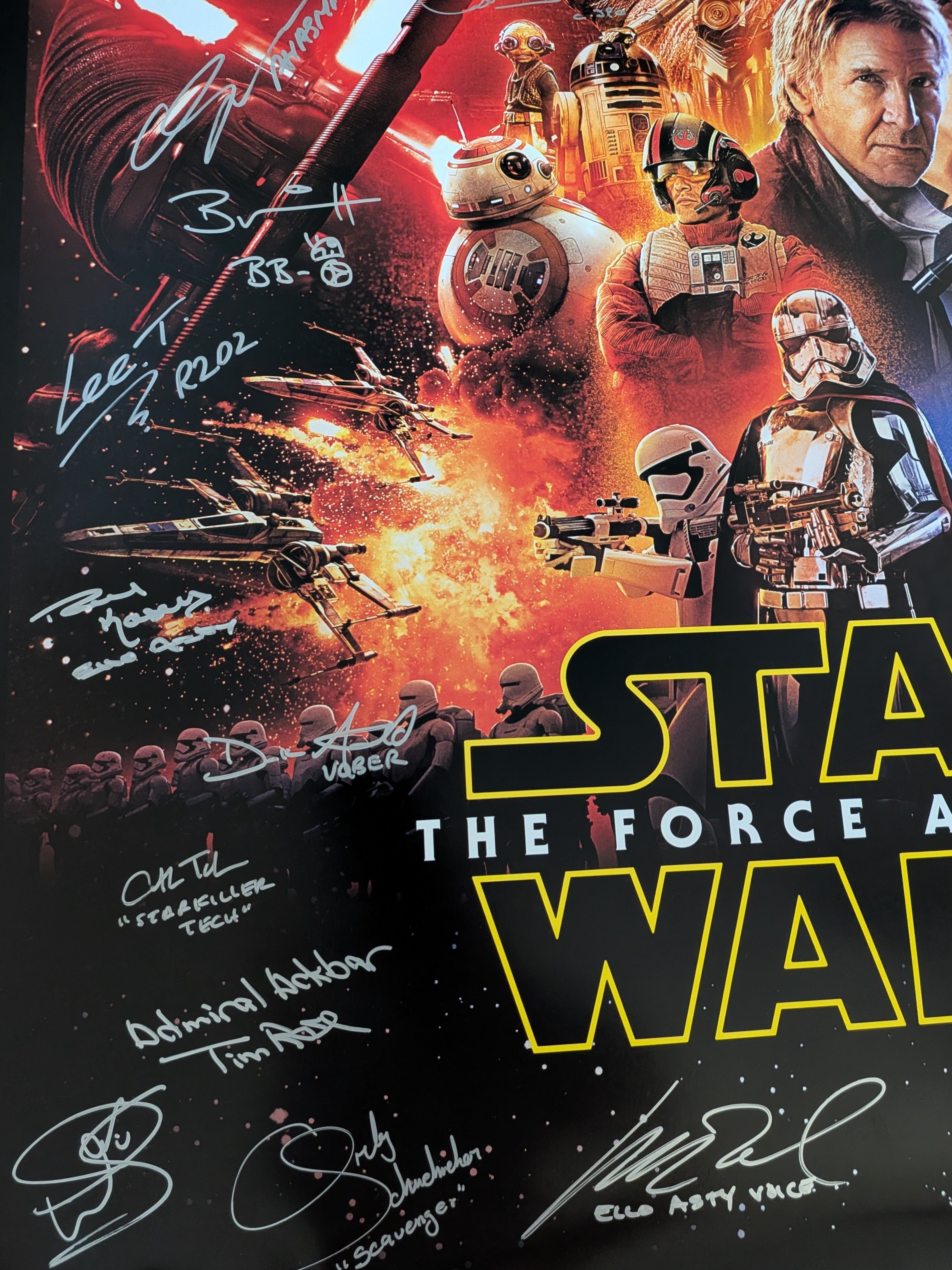 Hamill, Mayhew, Ridley, Driver, Daniels +16 Cast Signed Star Wars The Force Awakens 27x40 Poster