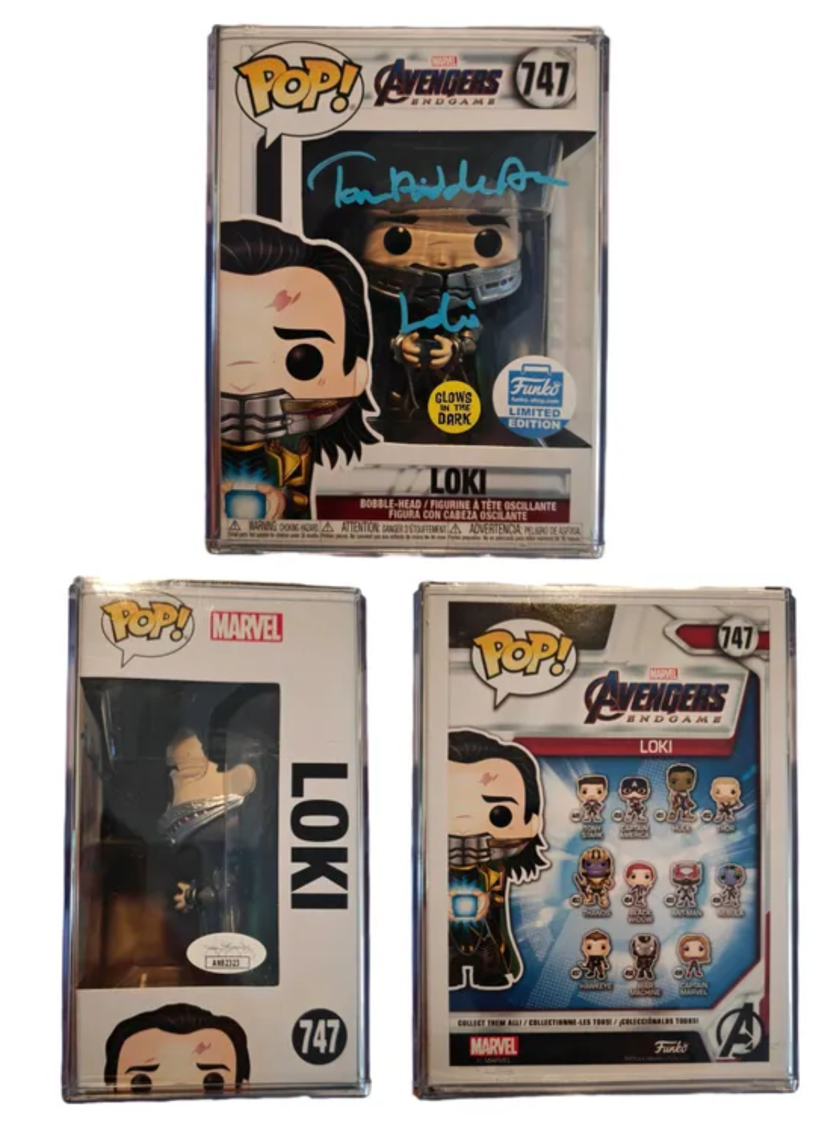6x Downey Jr Brolin Hemsworth Evans + 2 Signed Marvel Avengers Endgame Funko Pop Set