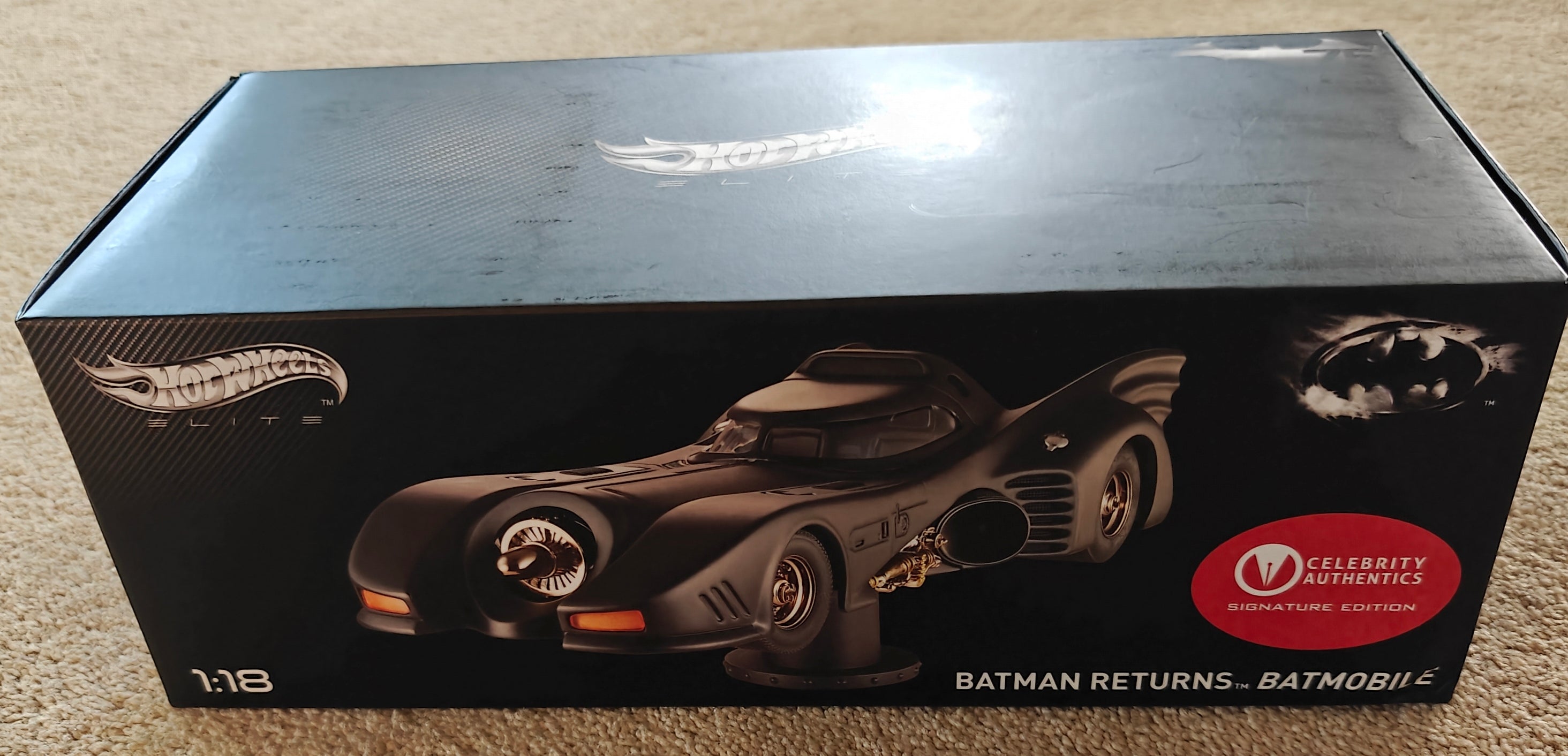 Keaton and Pfeiffer Dual-Signed Hot Wheels Elite Die-cast 1:18 Batman Returns Batmobile