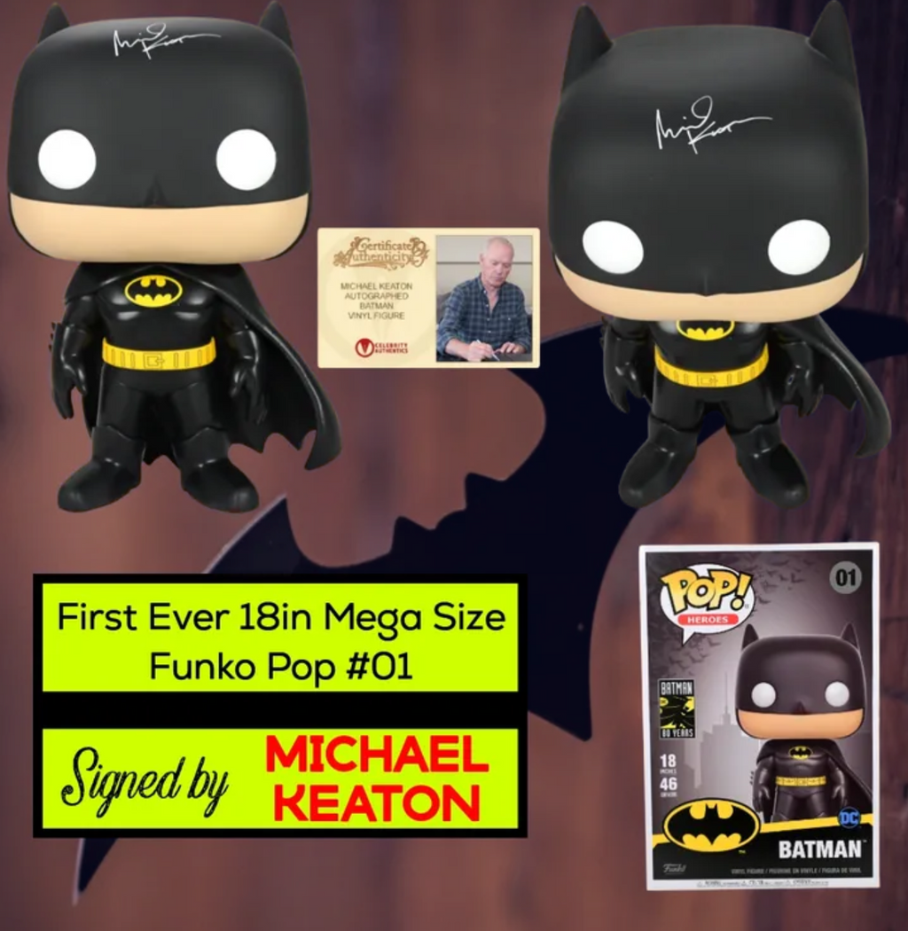 Michael Keaton Signed 18in Mega Size Batman Funko Pop #01 - Funko's First Ever Mega Size Pop!