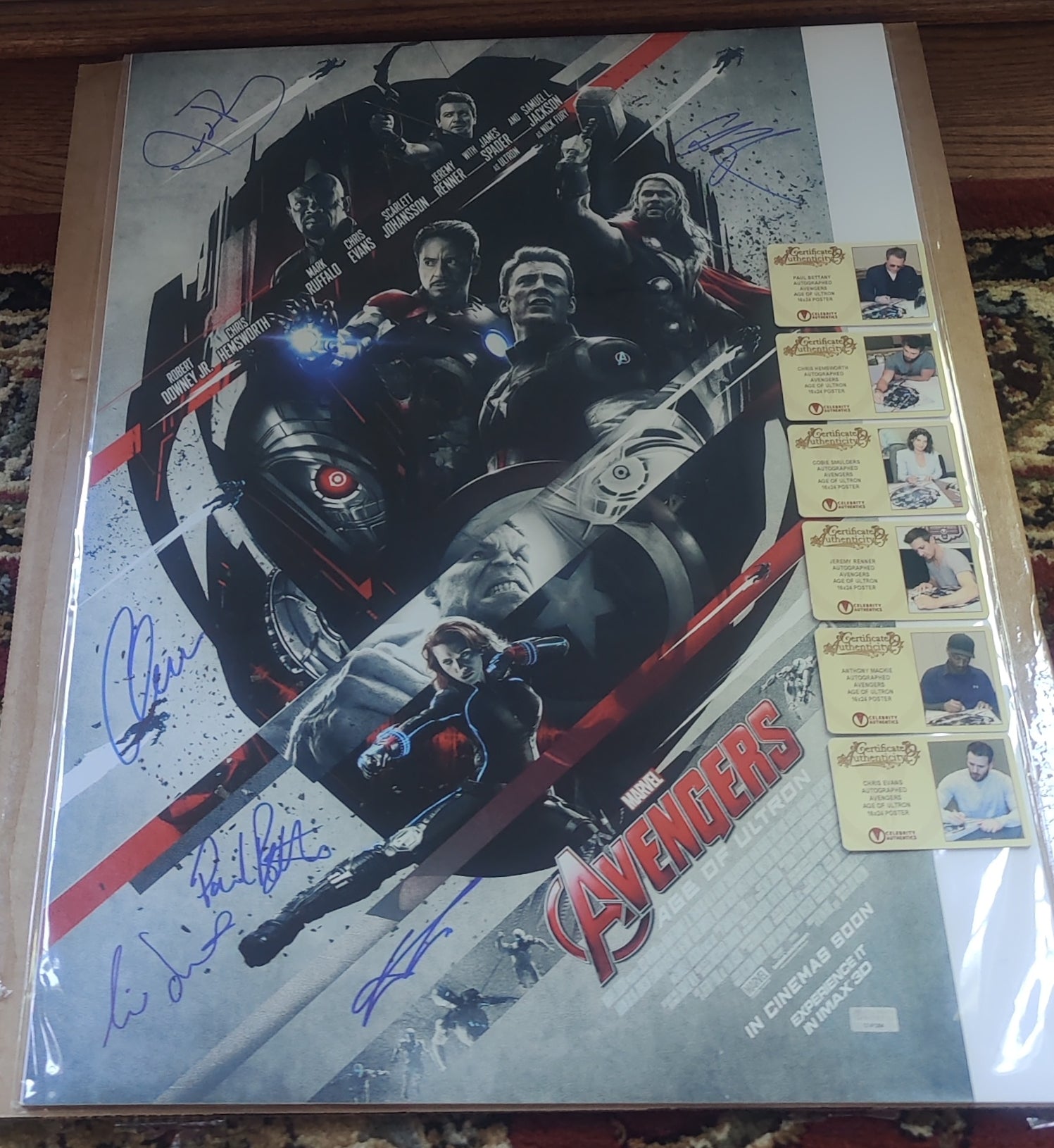 6x Cast Signed Marvel Avengers: Age of Ultron - 16x24 Poster: Chris Hemsworth, Chris Evans, Paul Bettany, Cobie Smulders, Anthony Mackie and Jeremy Renner