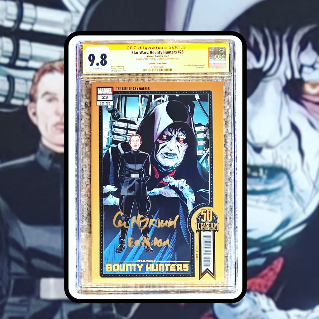 Ian McDiarmid Signed w. Emperor Inscription CGC SS 9.8 Star Wars: Bounty Hunter #23