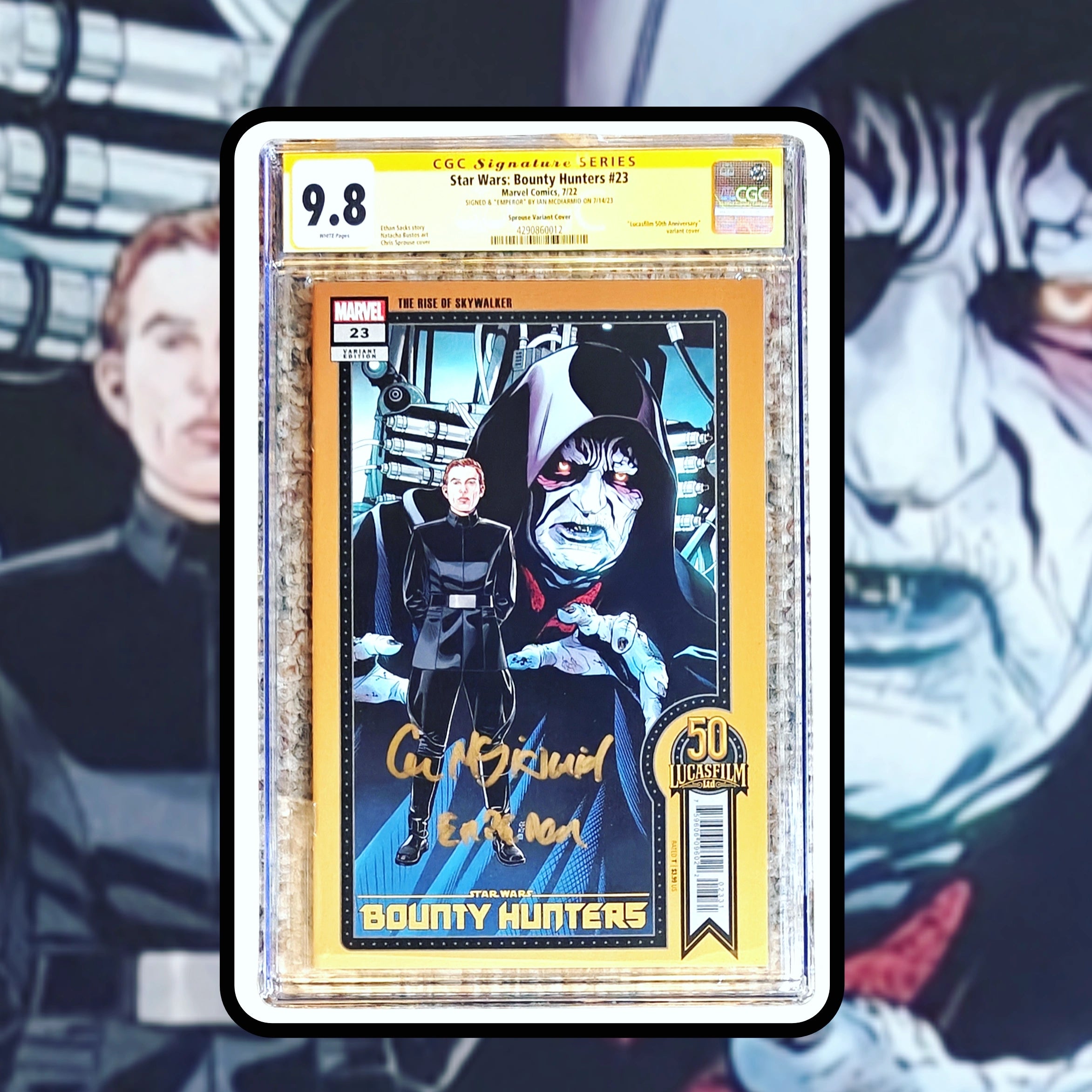 Ian McDiarmid Signed w. Emperor Inscription CGC SS 9.8 Star Wars: Bounty Hunter #23