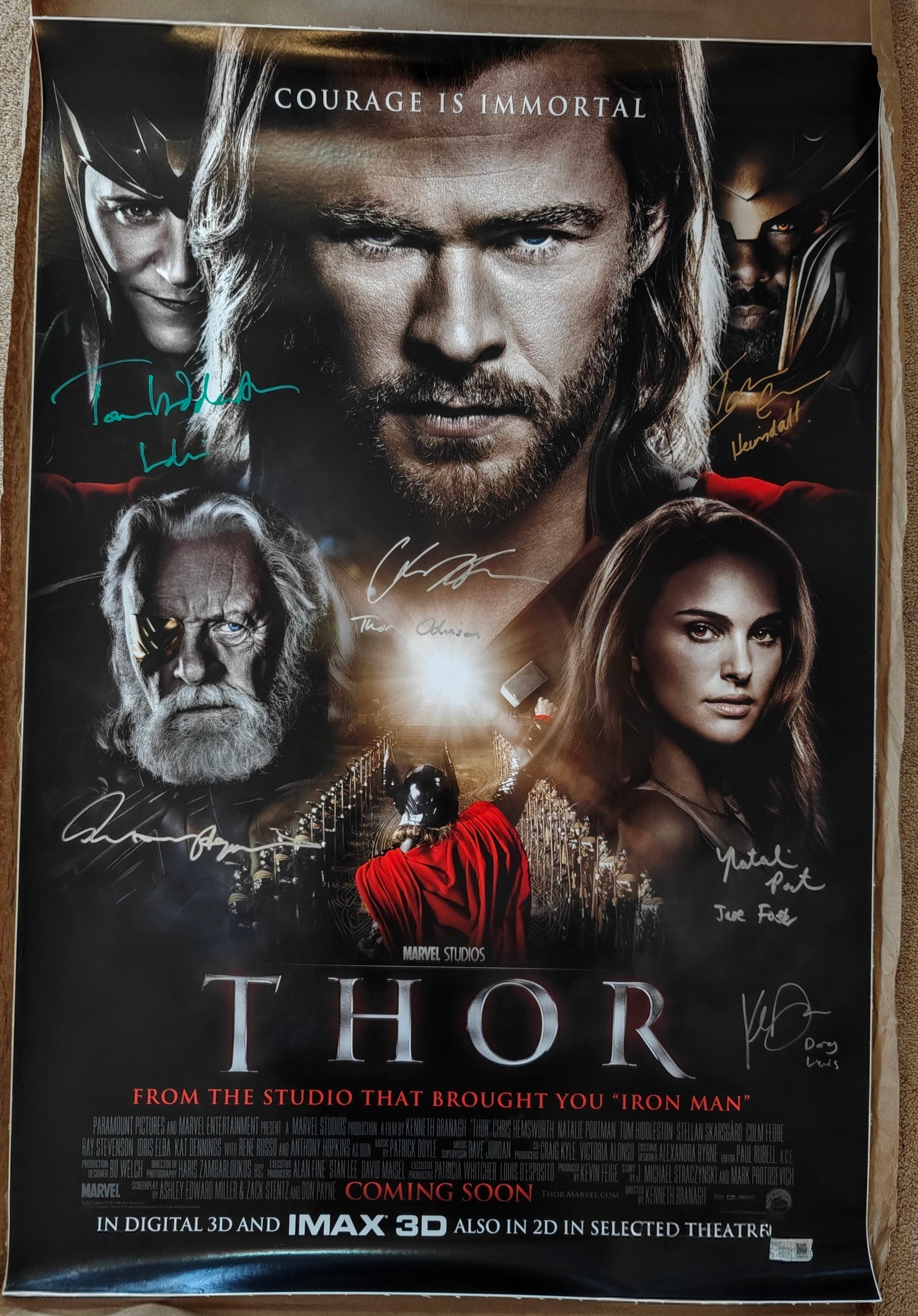 Thor 6x Cast Linen Backed Full-Size Poster (SWAU) Hemsworth, Hiddleston, Portman, Hopkins - Rare FULL Character Names