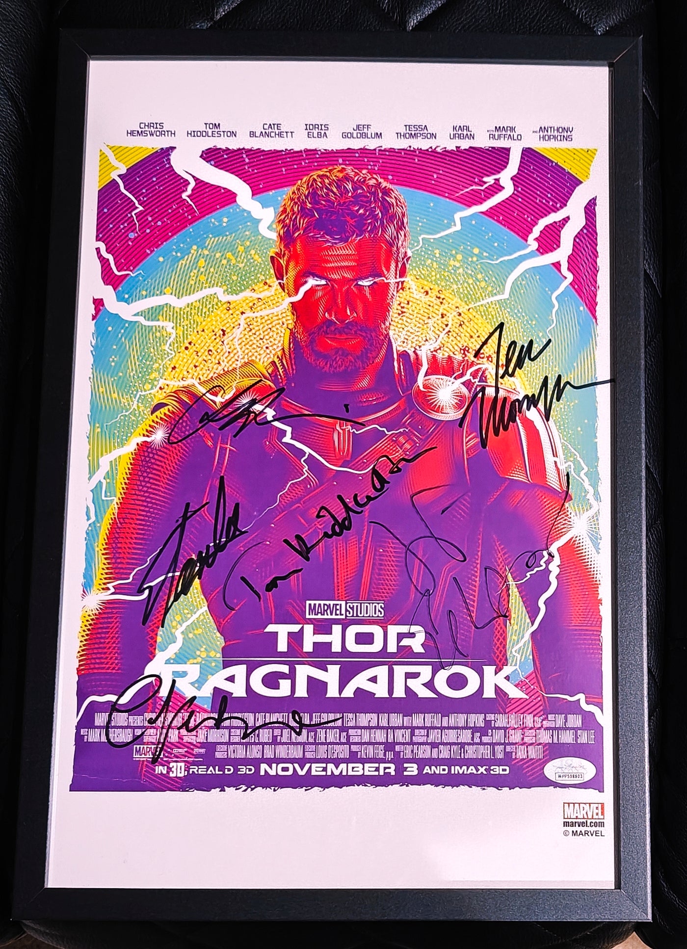 Marvel Thor 11x17 Poster 6x Signed Hemsworth Blanchet Thompson Lee Hiddleston +1
