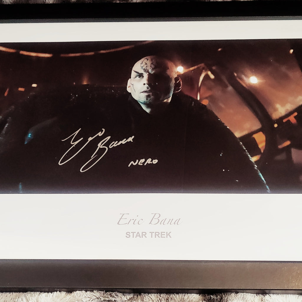 Eric Bana Autographed Star Trek Nero 2009 23x13 Art Photo in 23x13 Wood Frame
