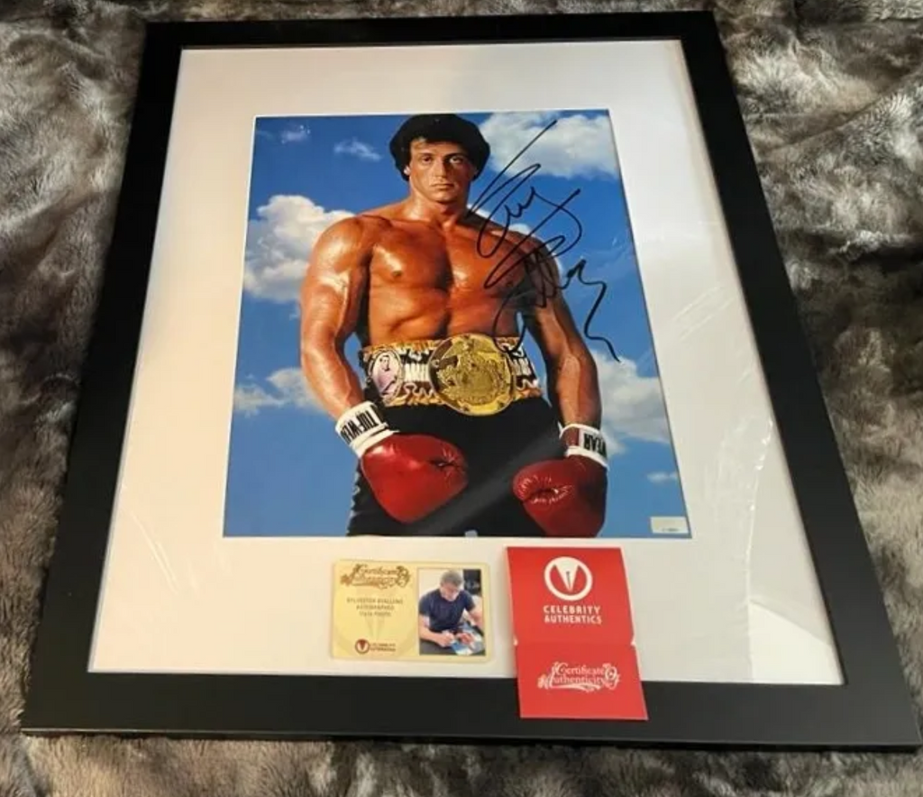 Sylvester Stallone Signed 11x14 Photo Portraying Rocky Balboa from the Rocky 3 Movie in 16x20 Wooden Frame
