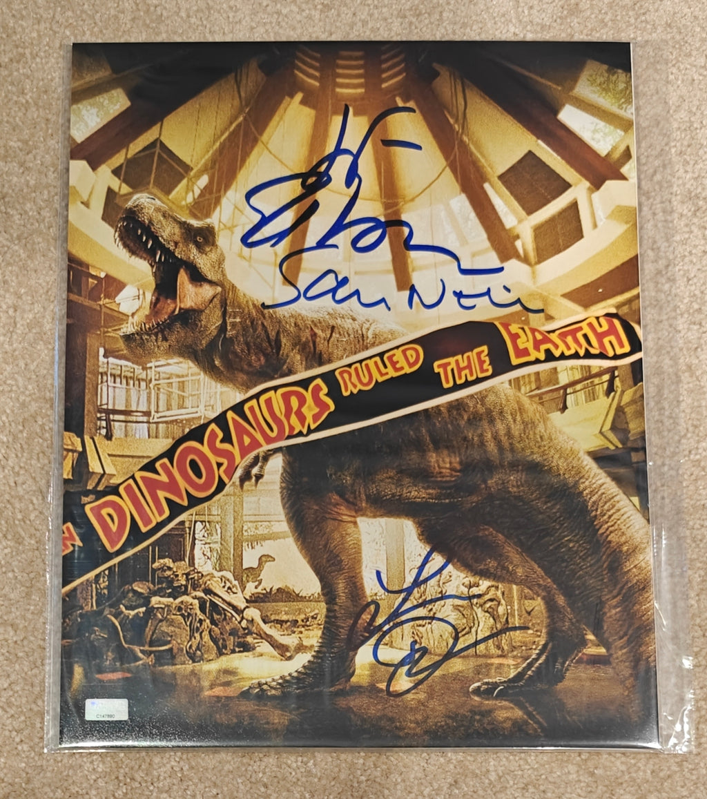 Sam Neill, Laura Dern, Jeff Goldblum Signed 11x14 Jurassic Park Photo