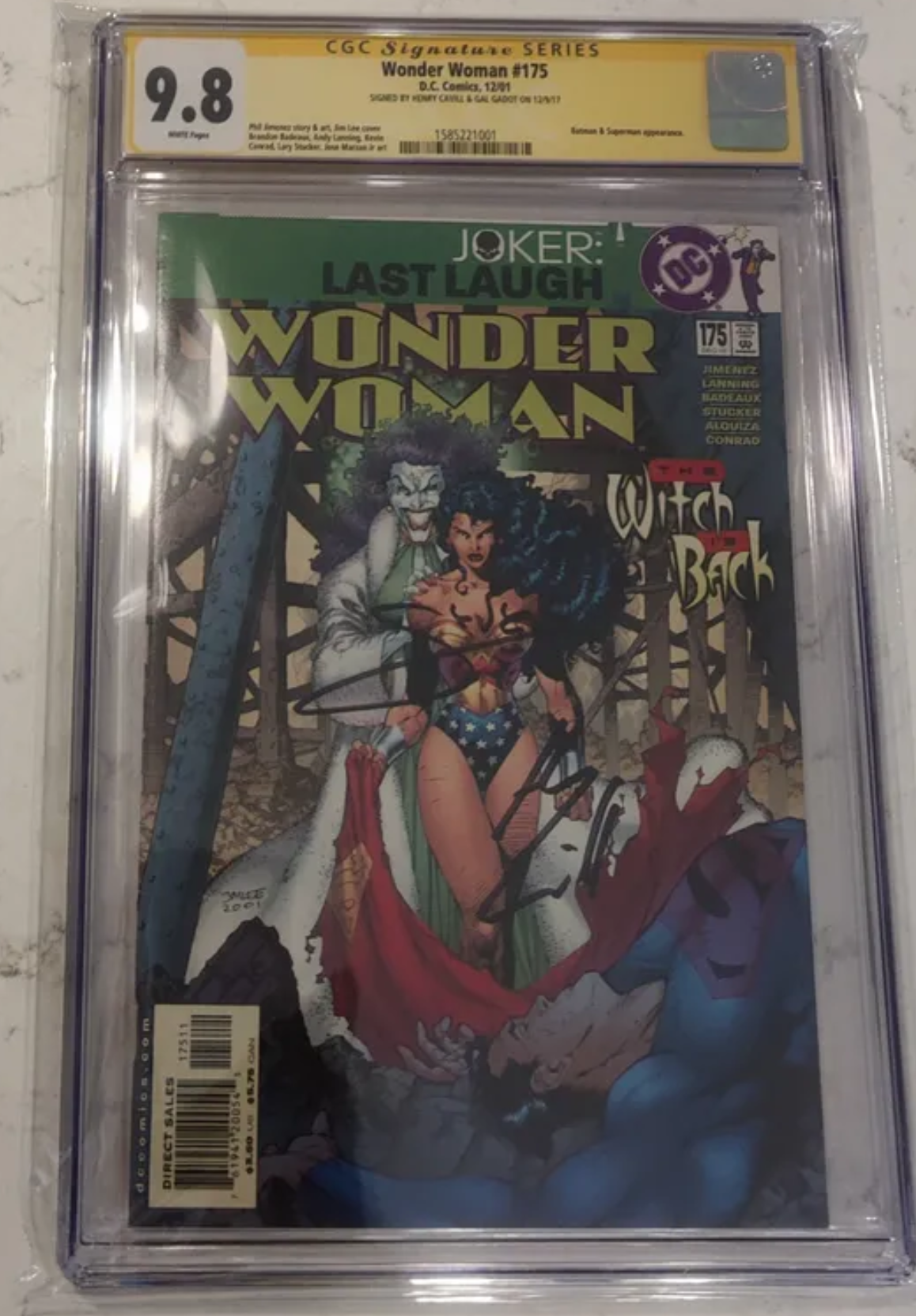 Gal Gadot and Henry Cavill Dual-Signed CGC Signature Series Rated 9.8 Wonder Woman #175 (2001)