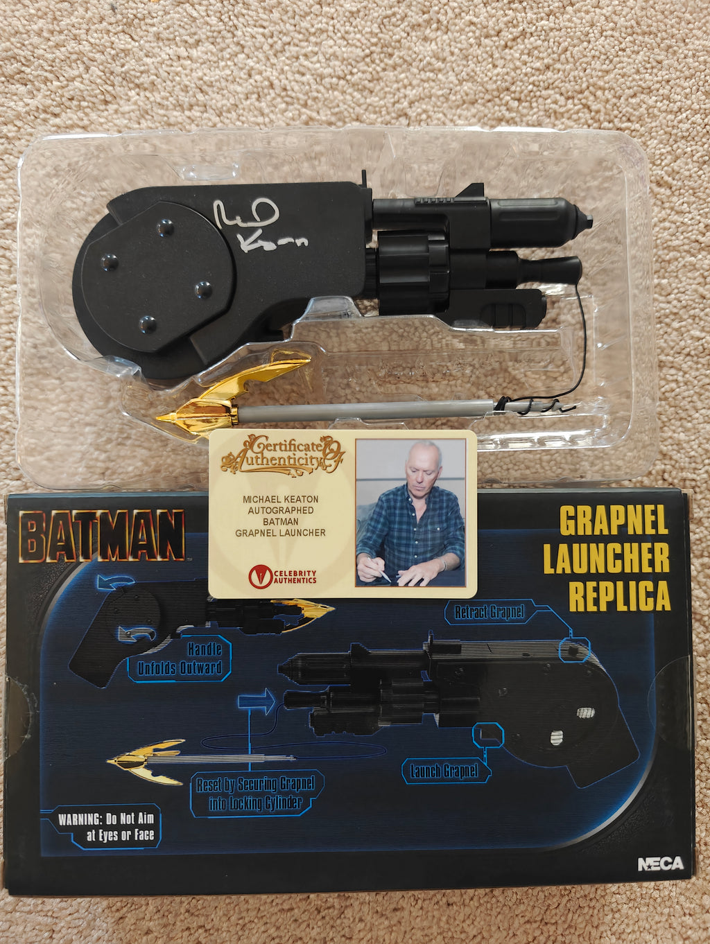 Michael Keaton Signed NECA Batman 1989 Grapnel Launcher Replica