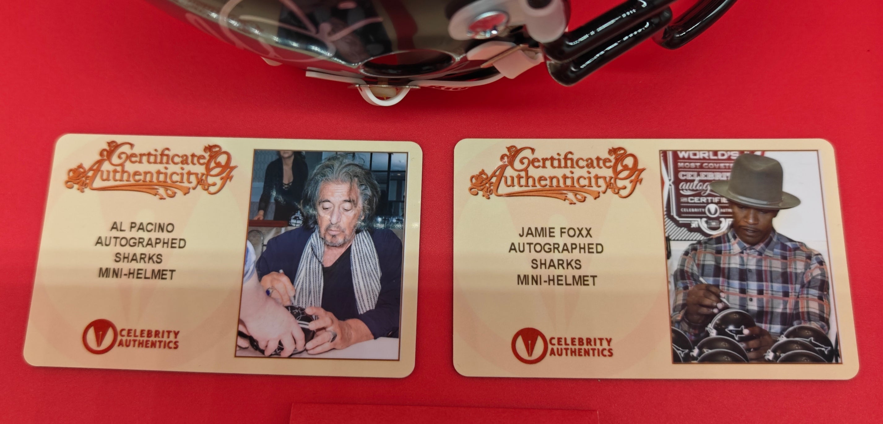 Al Pacino and Jamie Foxx Dual-Signed Sharks Mini-Helmet from Any Given Sunday