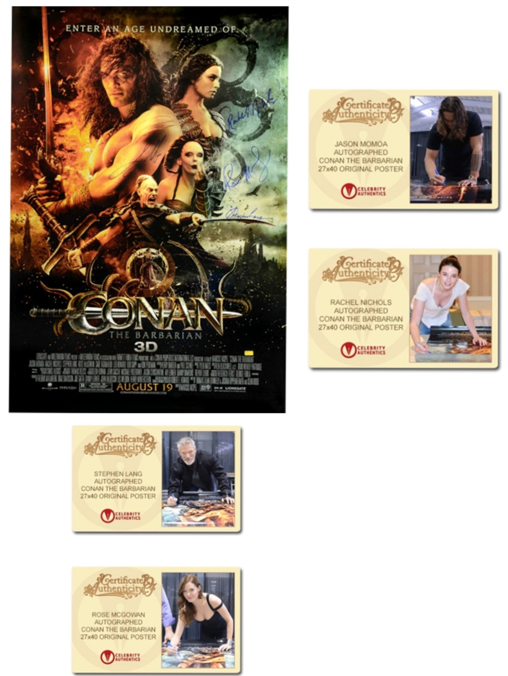 Jason Momoa, Rose McGowan, Rachel Nichols and Stephen Lang Signed Conan the Barbarian 27x40 Original Movie Poster