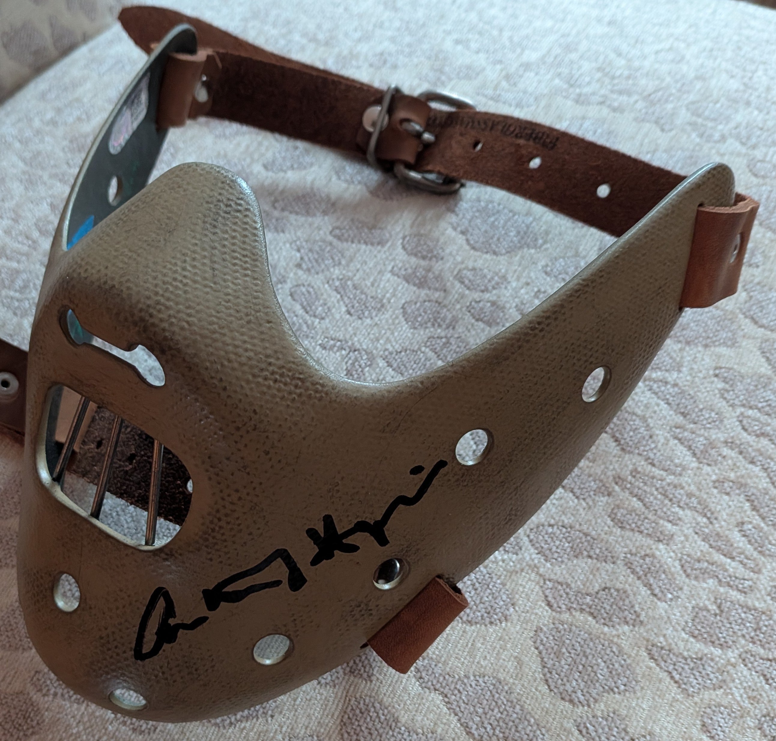 Anthony Hopkins Signed 1:1 Hannibal Lecter Silence of the Lambs Premium Mask - 1:1 Fiberglass, Leather, and Metal Prop Replica